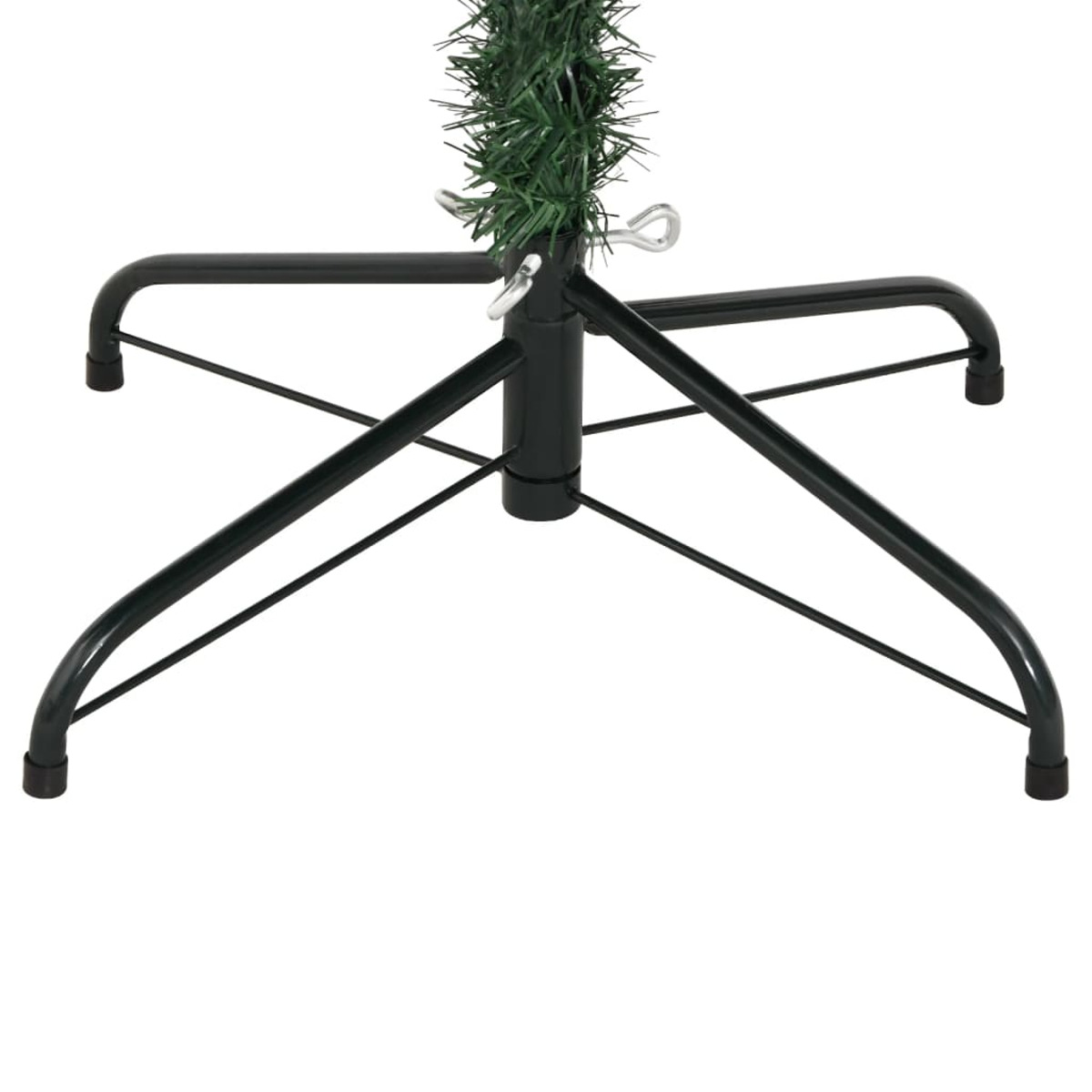Ein grüner Weihnachtsbaumfuß mit Metallständer auf weißem Hintergrund.