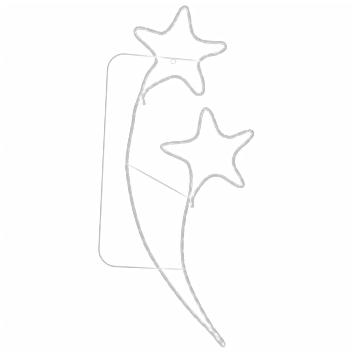 Weiße Sternschnuppen-Dekoration mit zwei Sternformen auf weißem Hintergrund.