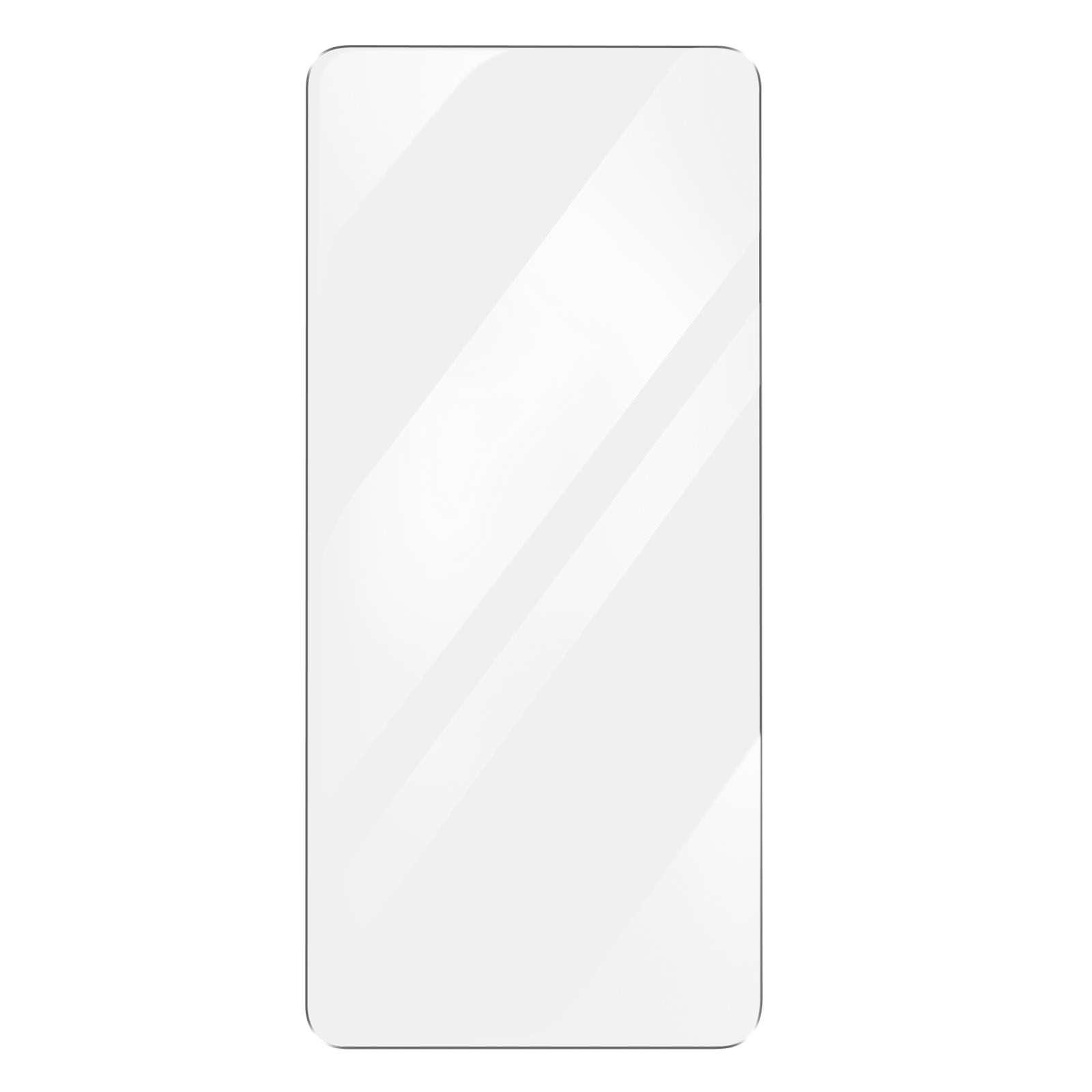 Pellicola protettiva trasparente per smartphone, forma rettangolare, trasparente, sfondo bianco.
