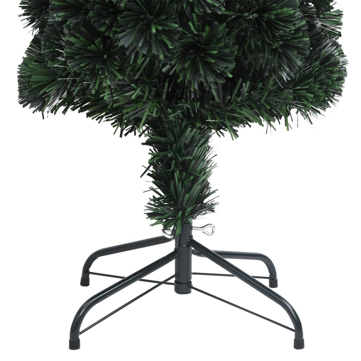 Sockel eines Weihnachtsbaums. Grüne Äste, Metallständer, weißer Hintergrund.