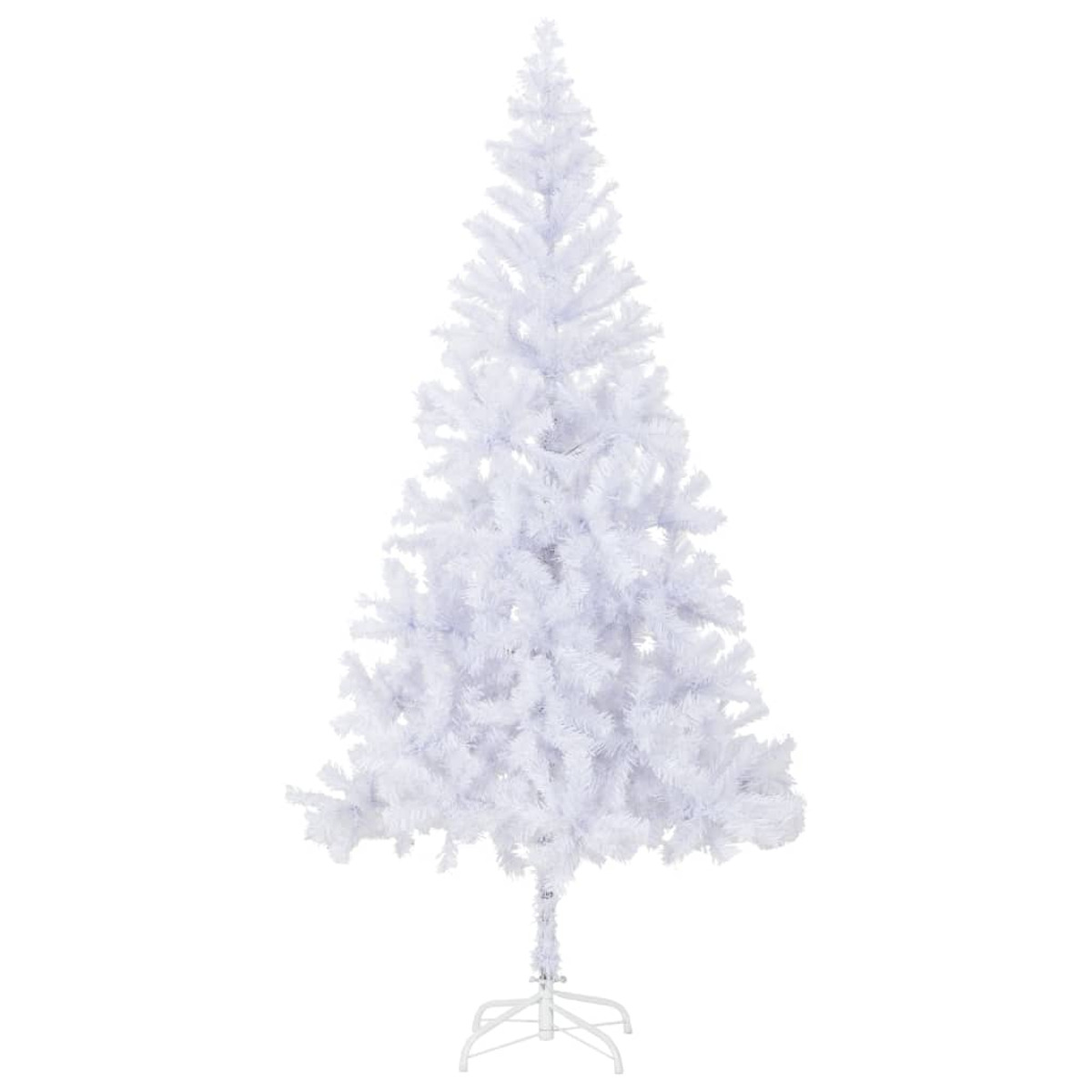 Ein weißer Weihnachtsbaum mit Ständer auf weißem Hintergrund.