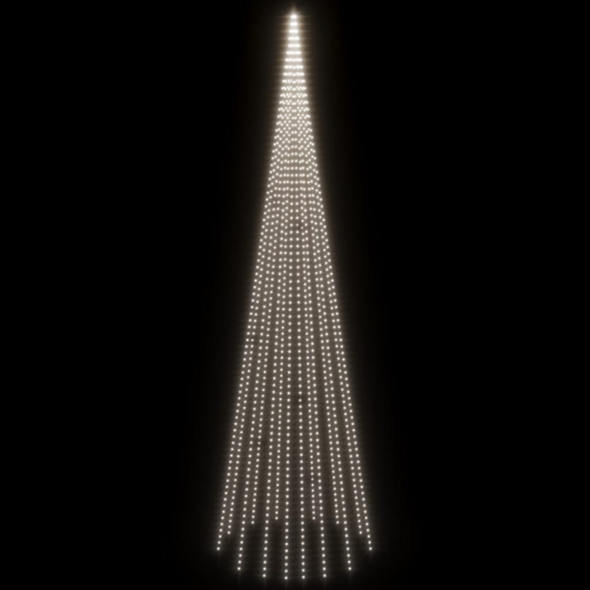 Eine Lichterlinie, die wie ein Weihnachtsbaum auf schwarzem Hintergrund aussieht. Die Lichter sind weiß.