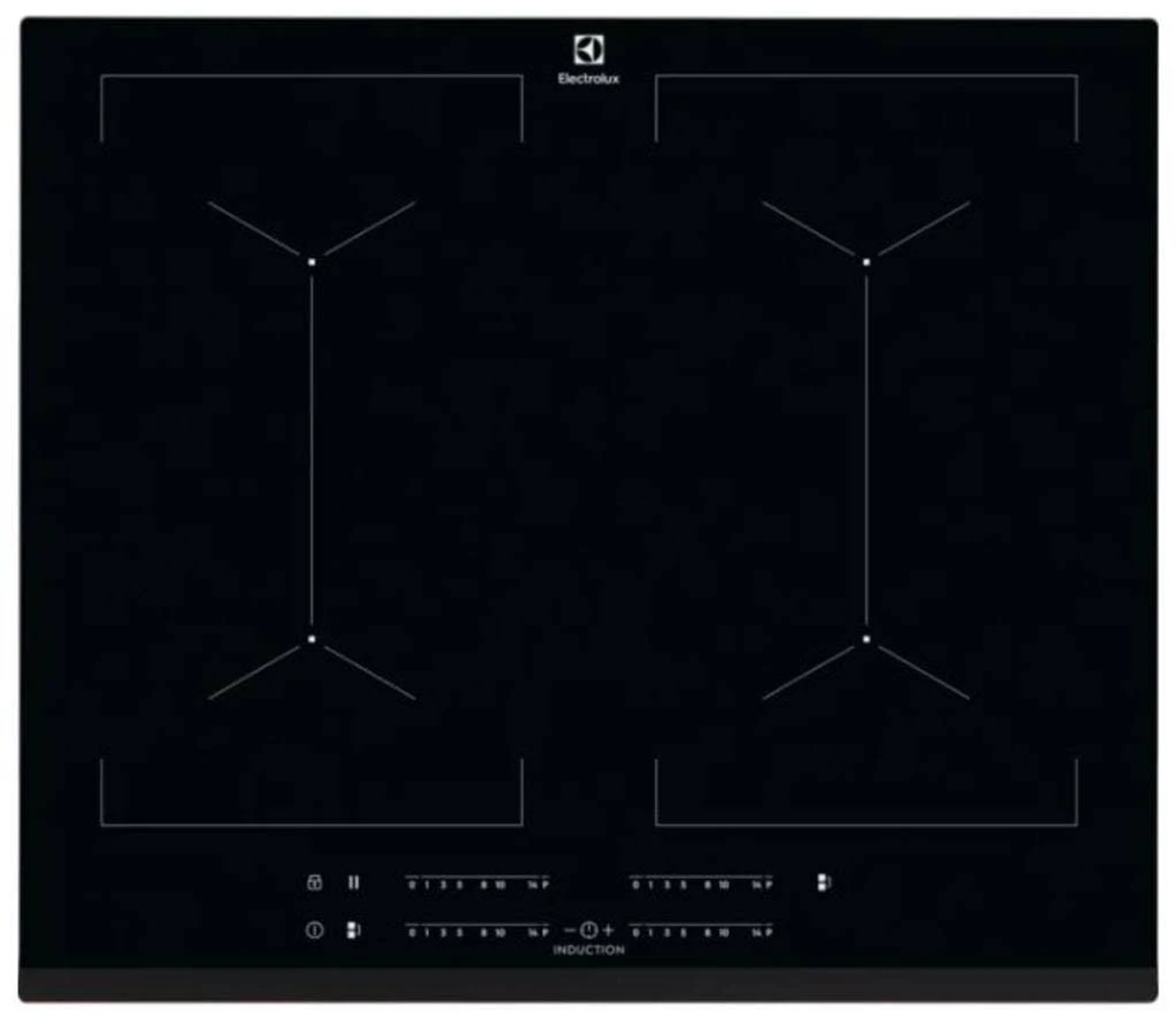 Czarna płyta indukcyjna z czterema strefami gotowania i marką Electrolux.