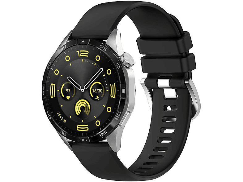 WIGENTO Design Silikon Band, Ersatzarmband, Huawei, Watch GT 4 46mm, Schwarz