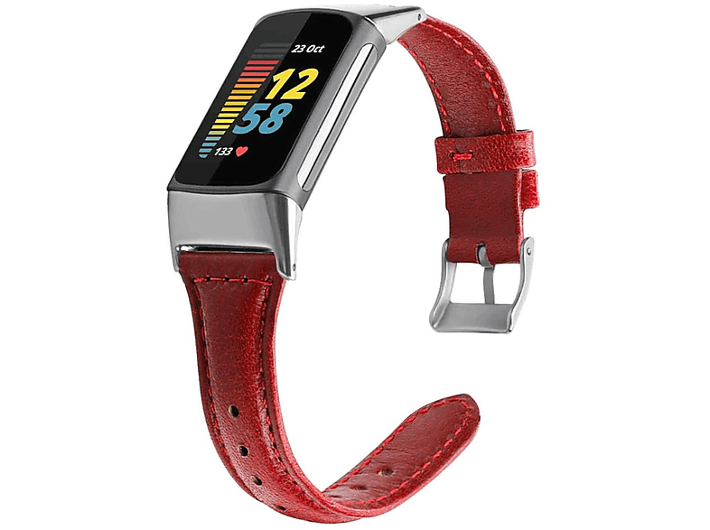 Design Band Fitbit, Größe Sport 5, 6 Leder / WIGENTO Ersatzarmband, S, Weinrot Charge