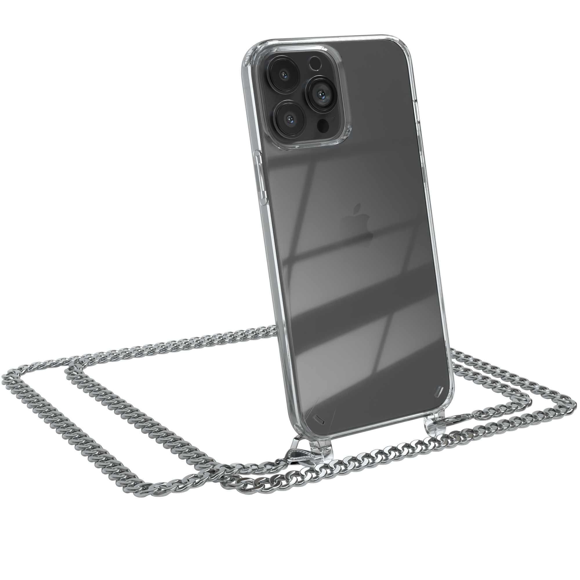 Pro Max, + Umhängetasche, Schwarz, Kordel extra iPhone Silber 13 Metall Apple, EAZY Handykette CASE