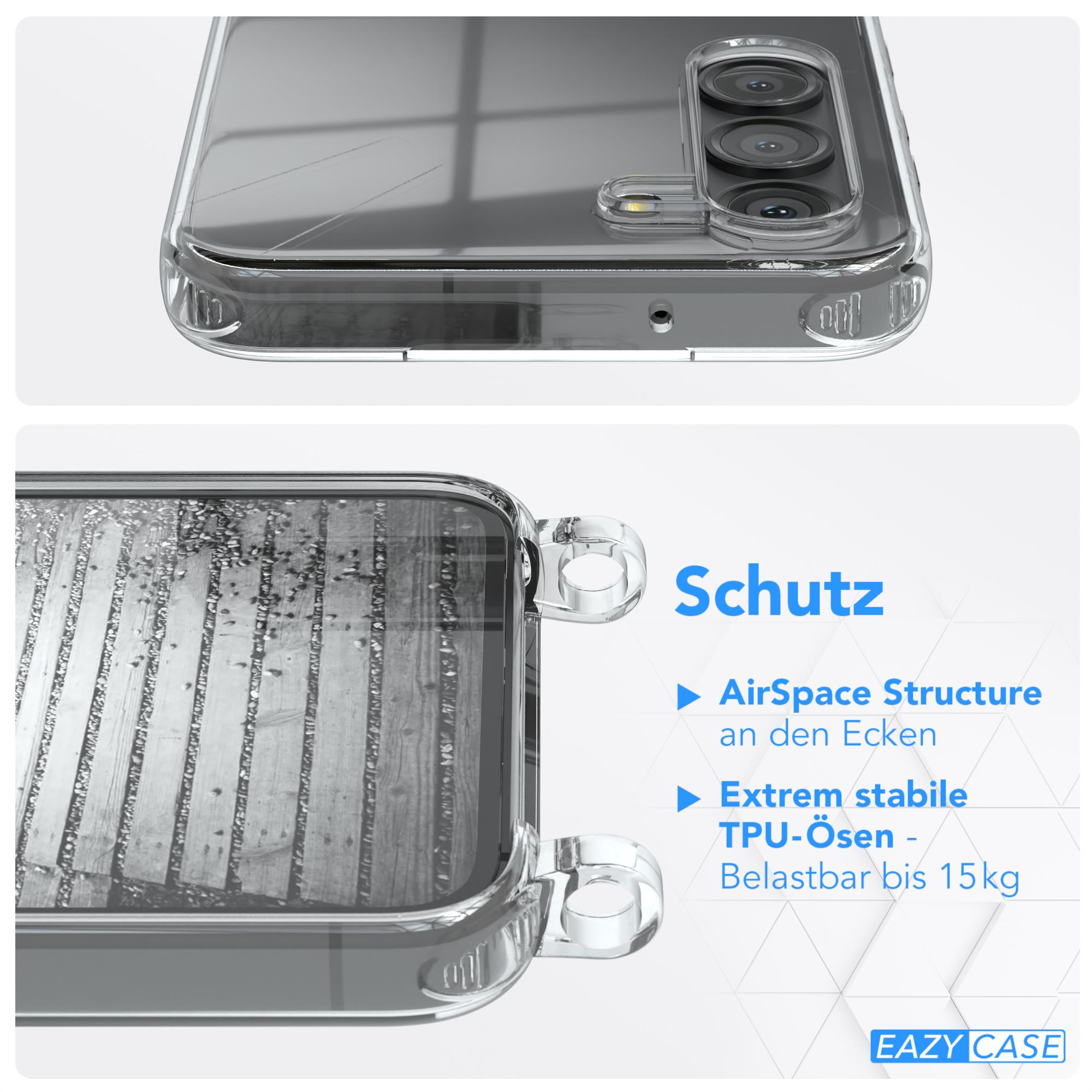 EAZY extra Schwarz, Metall Galaxy Umhängetasche, CASE Kordel Silber Samsung, S23, + Handykette