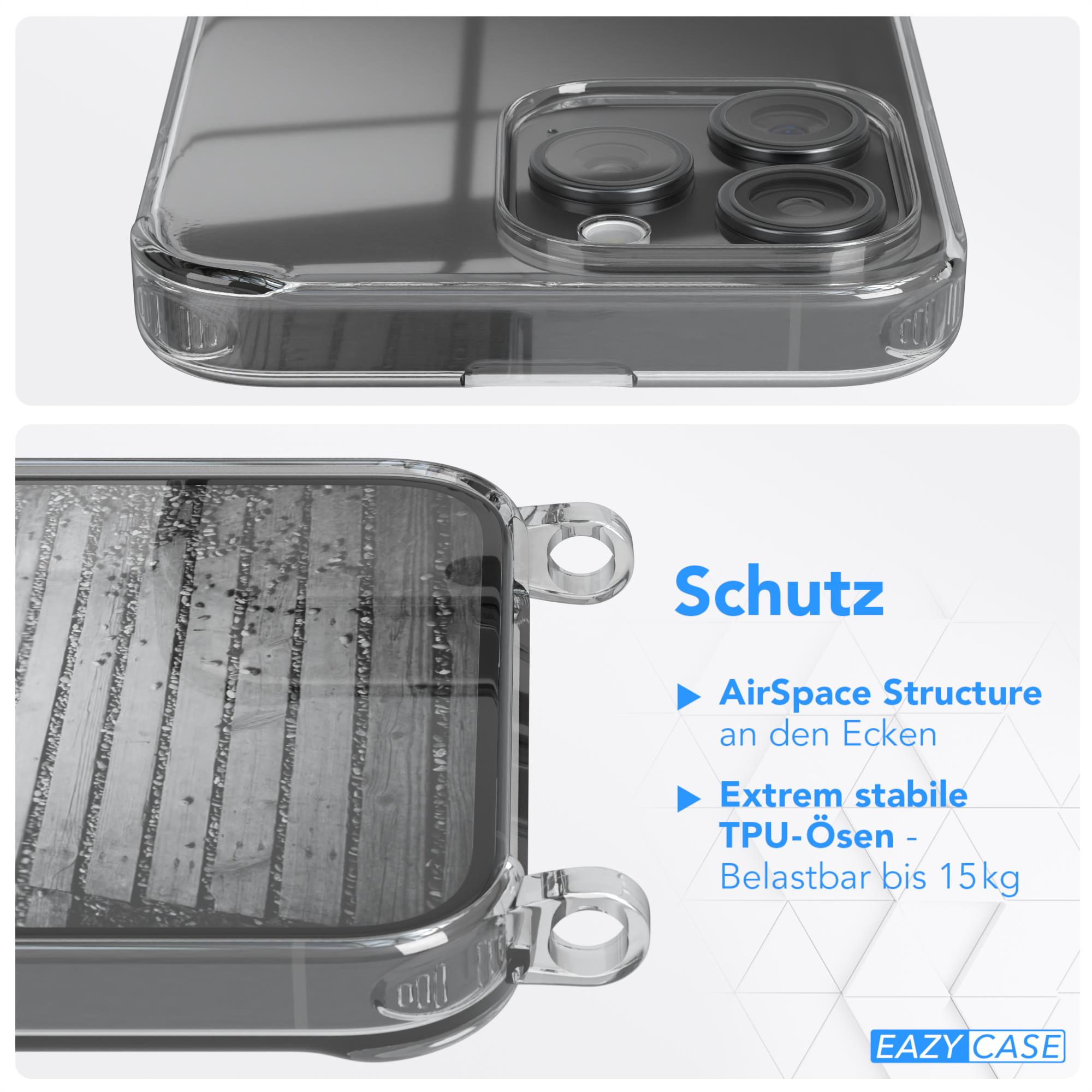 EAZY CASE Handykette Pro Apple, 15 Kordel Max, Umhängetasche, Rose Metall Schwarz, extra + iPhone