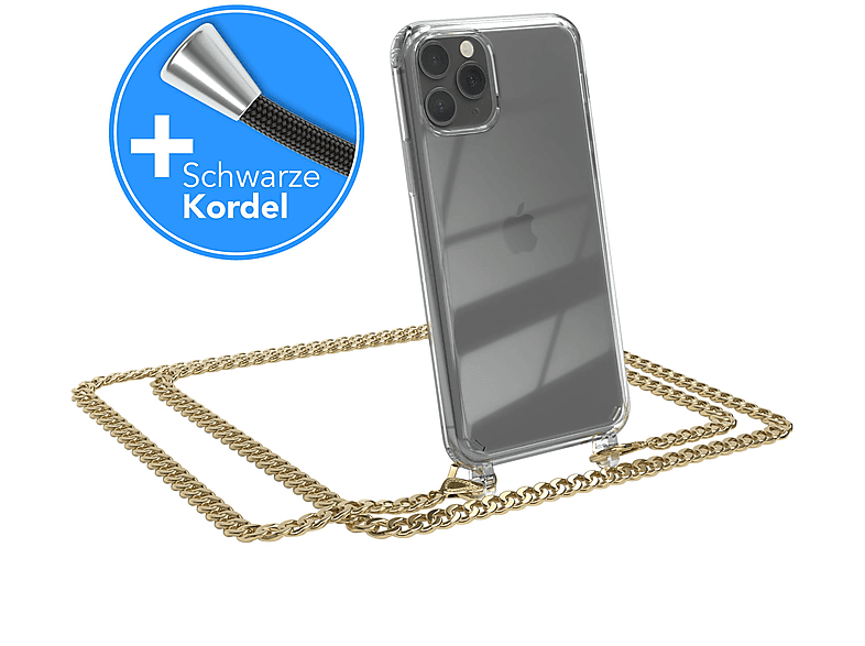 EAZY CASE Handykette Metall + extra Kordel Schwarz, Umhängetasche, Apple, iPhone 11 Pro, Gold