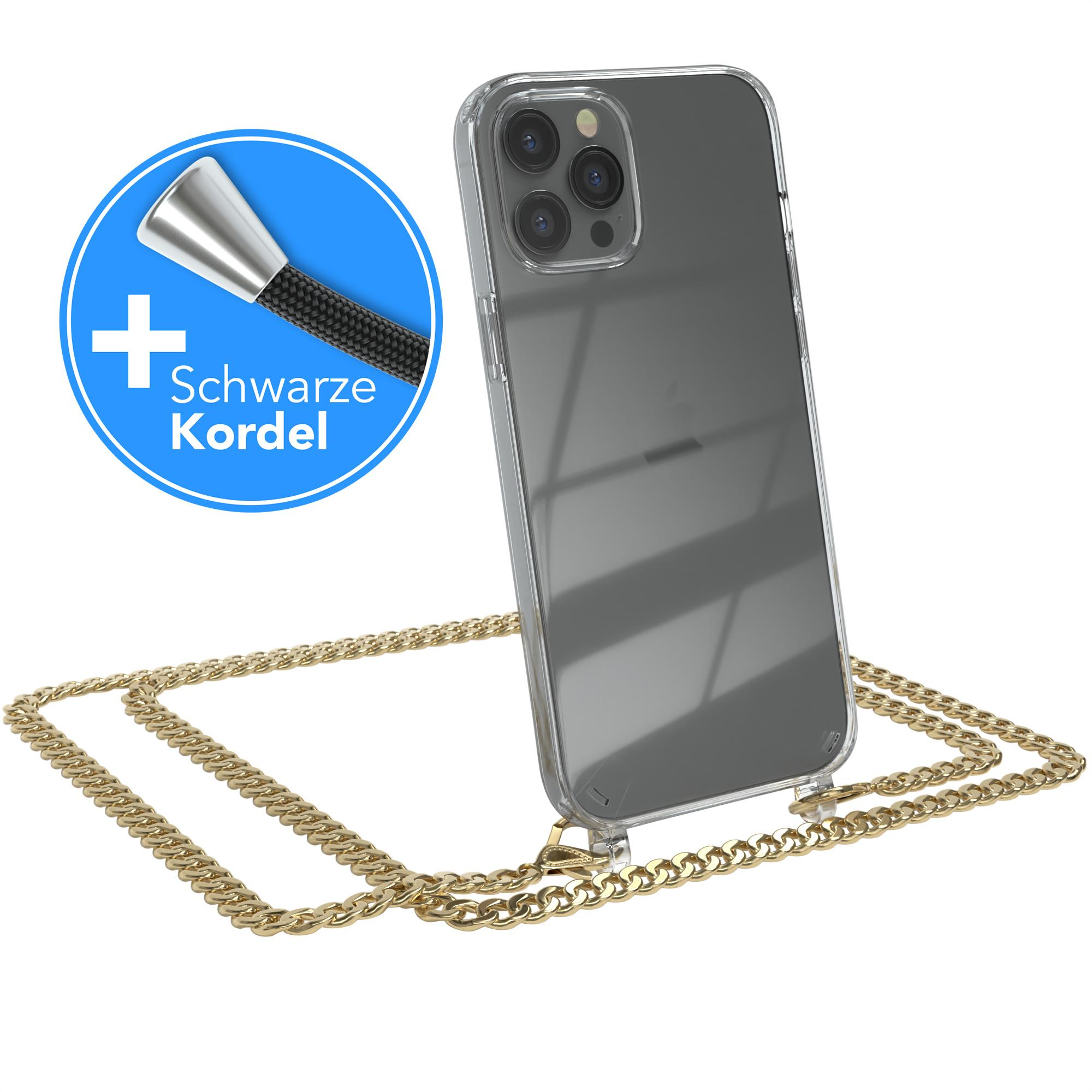 EAZY CASE Handykette Kordel Umhängetasche, extra + Pro Schwarz, Gold Max, Metall iPhone 12 Apple