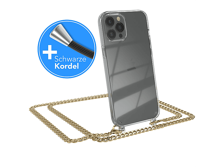 Max, Kordel extra iPhone Apple, Gold Umhängetasche, Handykette 12 Pro CASE Metall EAZY + Schwarz,