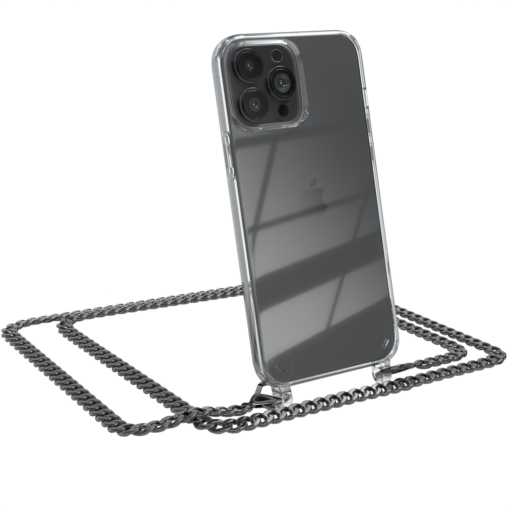Max, Grau Kordel iPhone Pro extra EAZY CASE Apple, Metall Schwarz, Handykette 13 + Anthrazit Umhängetasche,