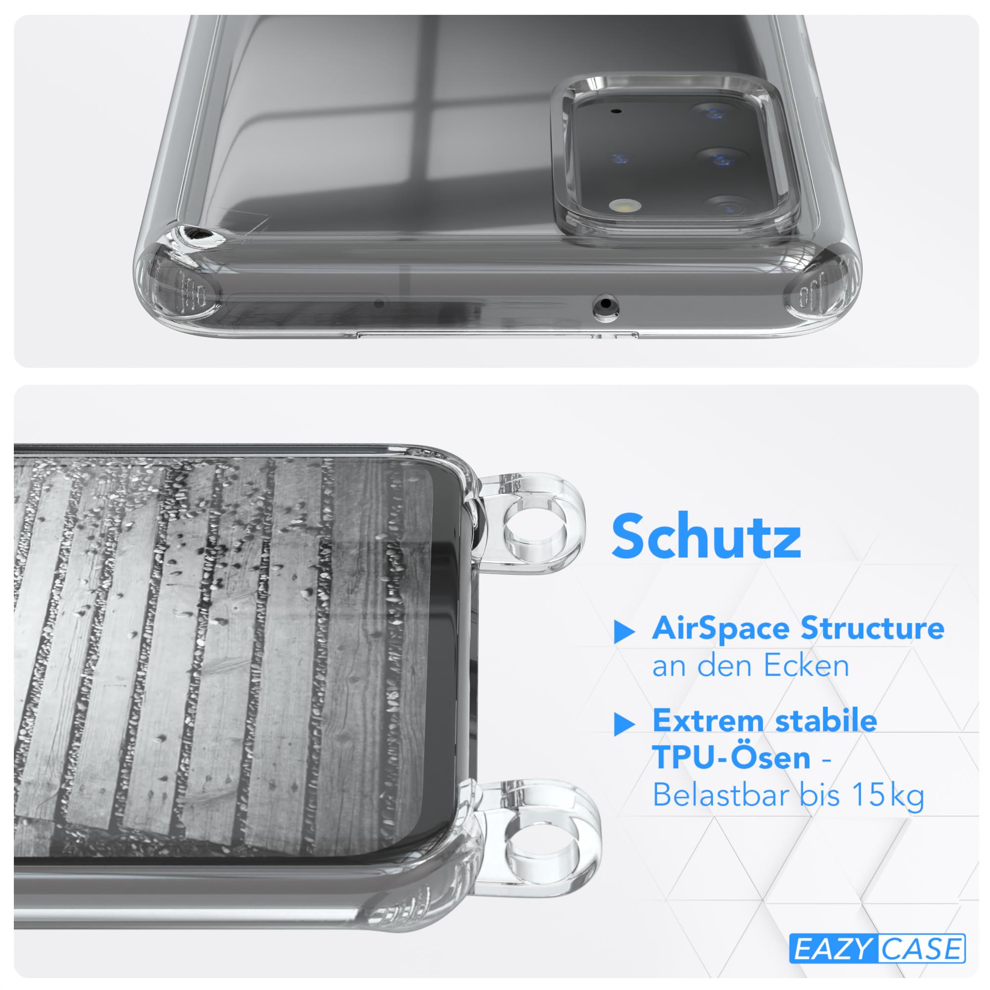 EAZY Metall Umhängetasche, 5G, Plus Galaxy + extra Handykette S20 / Samsung, S20 CASE Kordel Schwarz, Rose Plus
