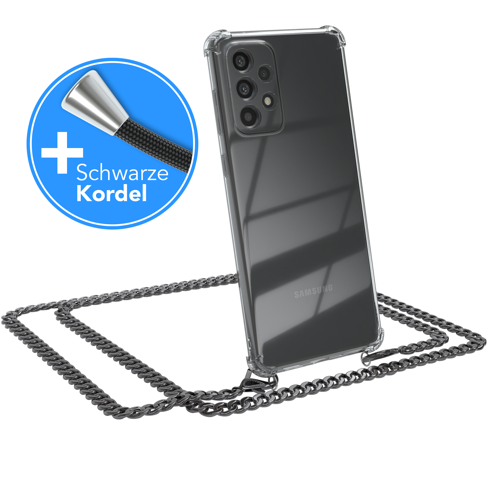 extra Anthrazit + Samsung, Galaxy A73 Kordel EAZY Umhängetasche, Schwarz, CASE Metall Grau Handykette 5G,