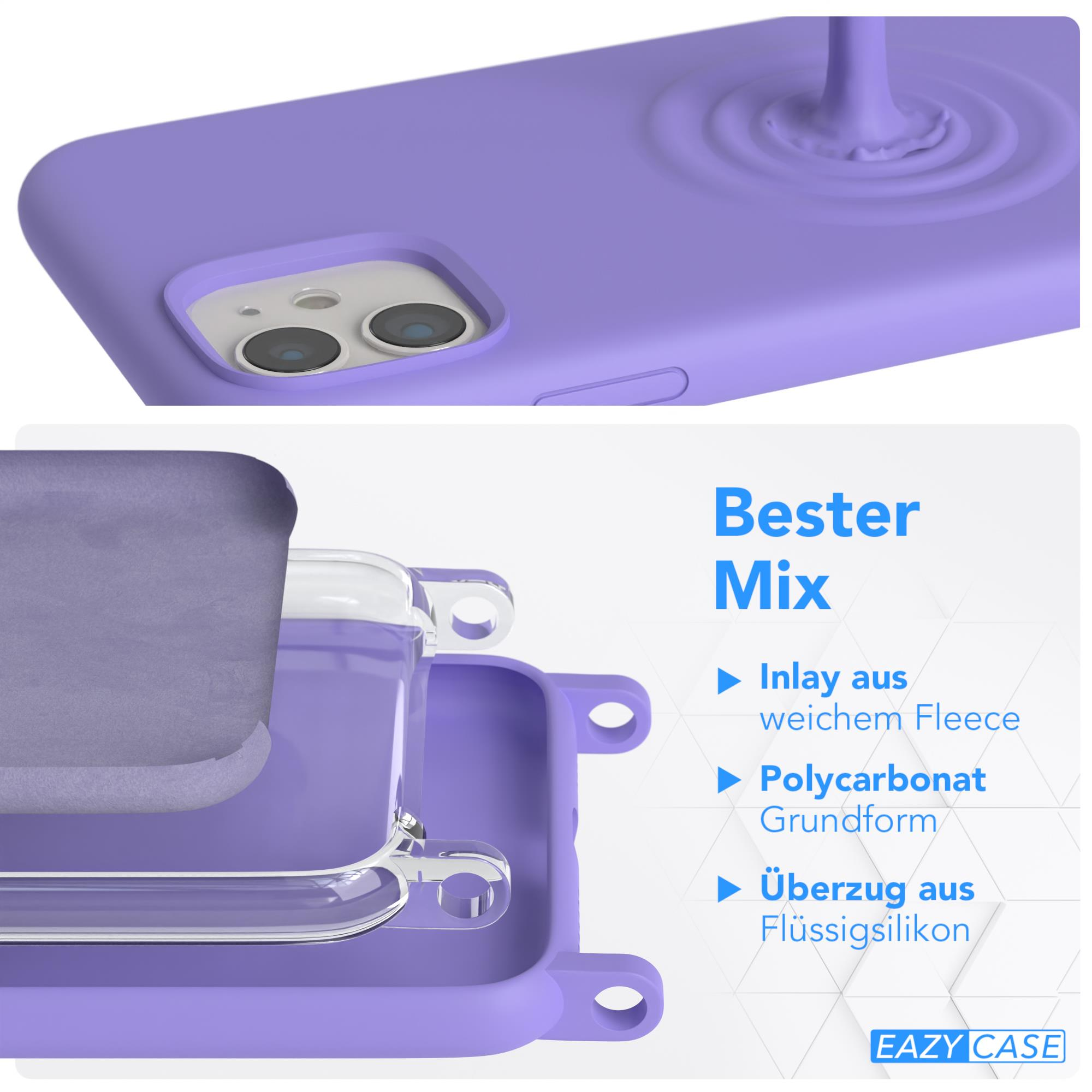 Lila Handyhülle mit Fleece-Einlage und Polycarbonat-Basis. Silikon-Überzug.