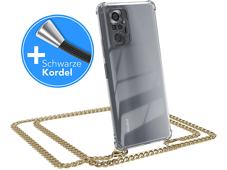 EAZY CASE Handykette Metall + extra Kordel Schwarz, Umhängetasche, Xiaomi, Redmi Note 10 Pro, Gold