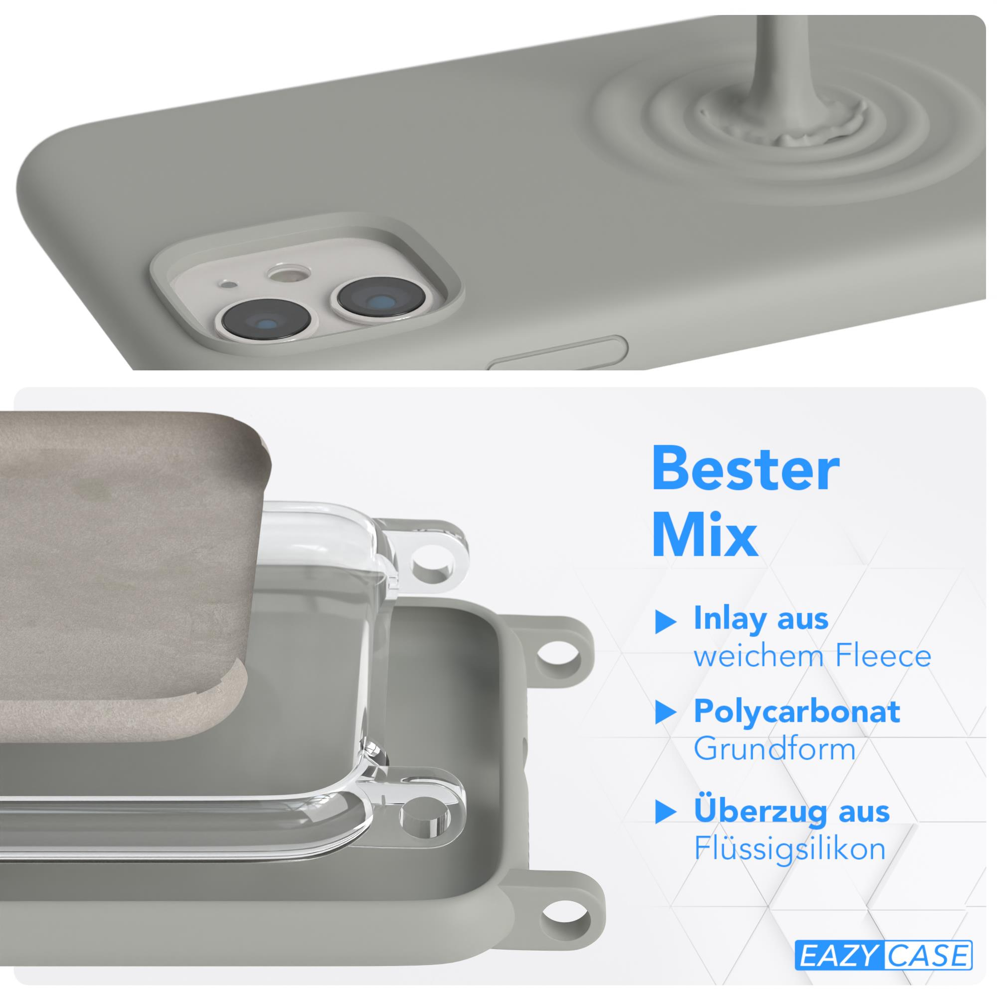 EAZY CASE Handy Kette Umhängetasche, / iPhone Hülle, Apple, Premium Beige 11, Grau mit Karabiner Breit Silikon Taupe