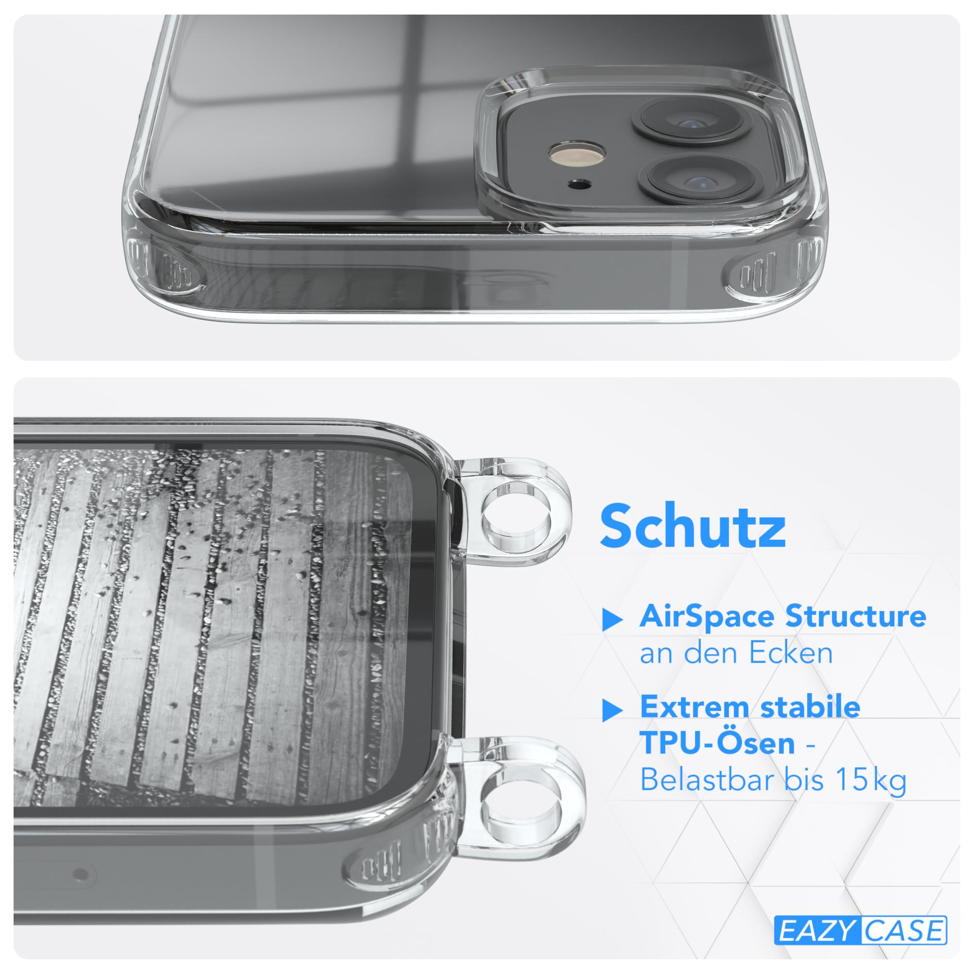 EAZY CASE Handykette Metall + Silber Mini, extra Kordel Schwarz, iPhone Umhängetasche, 12 Apple
