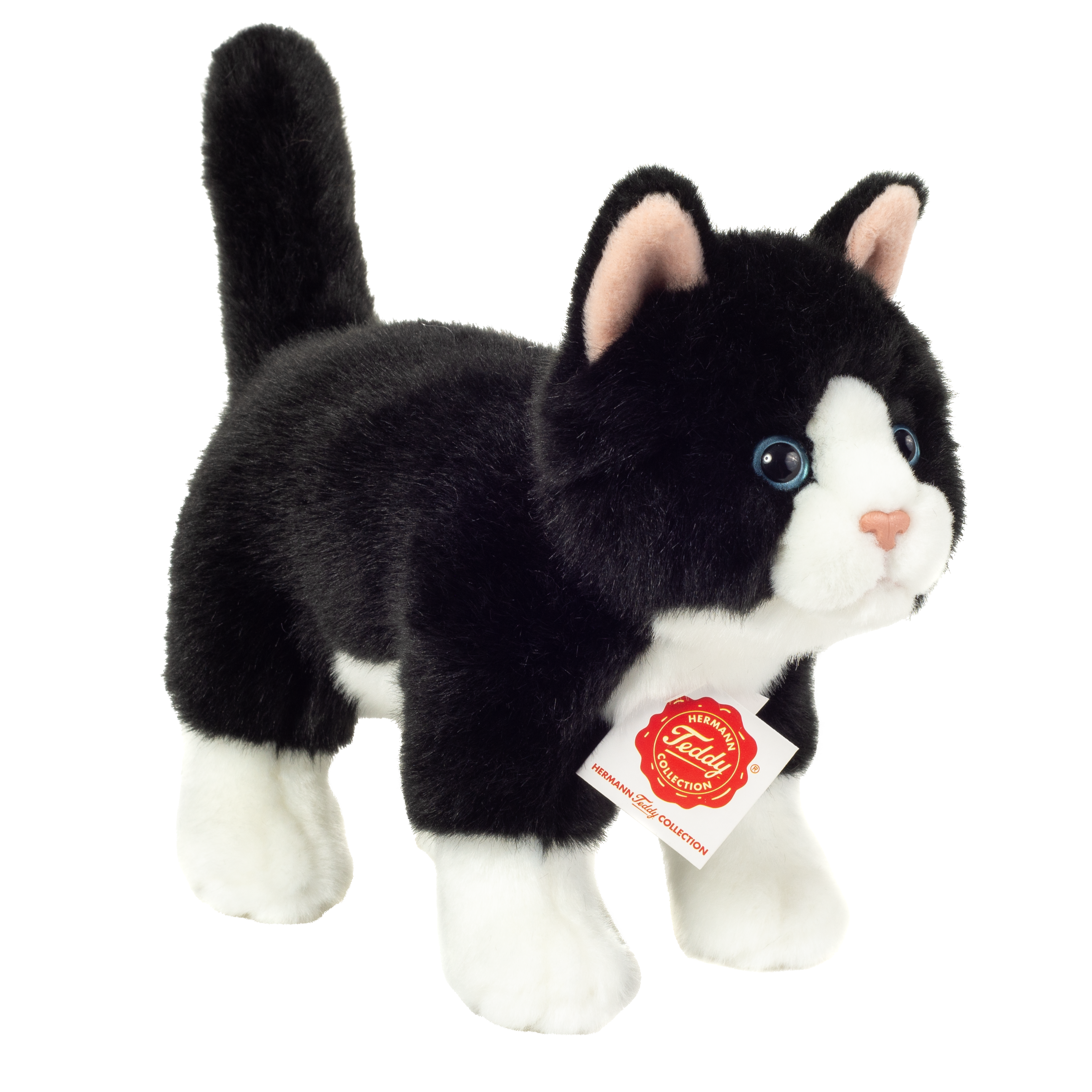 TEDDY HERMANN Katze stehend schwarz/weiß 20 cm Plüschtier