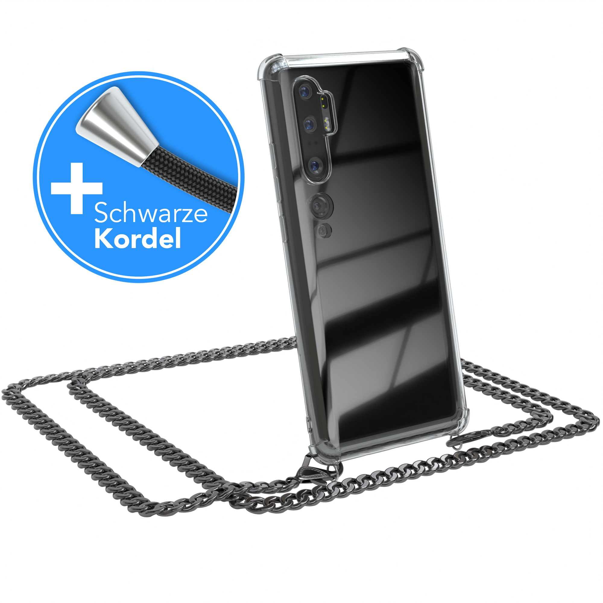 Anthrazit Note Mi Handykette extra Metall Kordel Xiaomi, EAZY 10 / CASE Grau 10 Pro, Mi Schwarz, + Umhängetasche, Note
