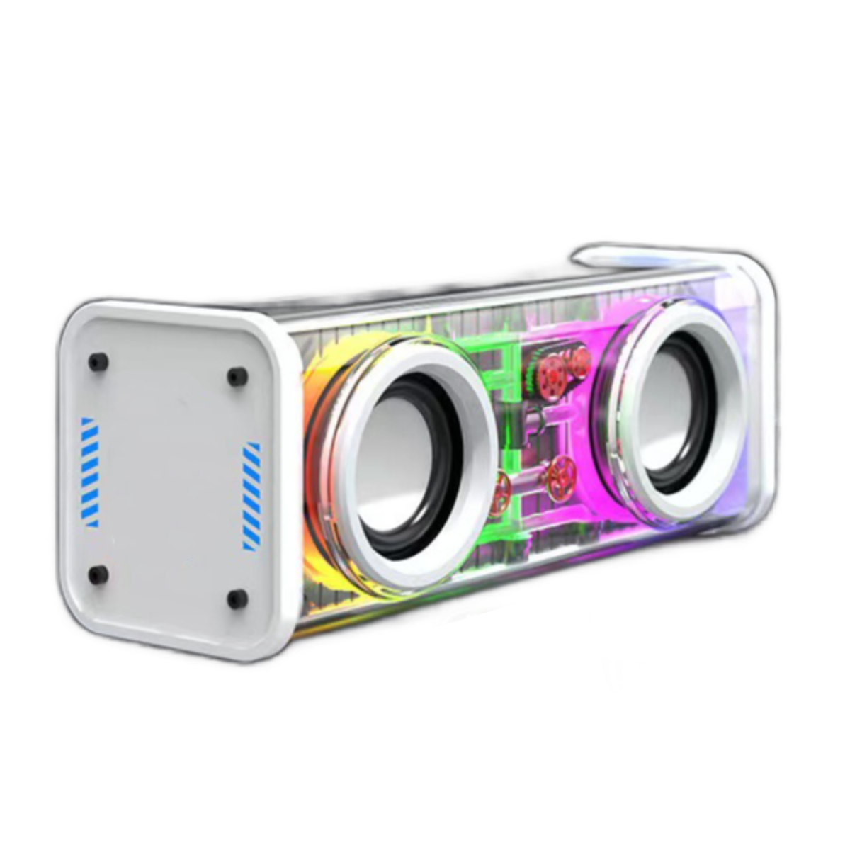 UWOT Transparenter Bluetooth 5.0-Lautsprecher Weiß Lichter, Dual-Lautsprecher, bunte Wireless Subwoofer, weiß W: hochwertige 10