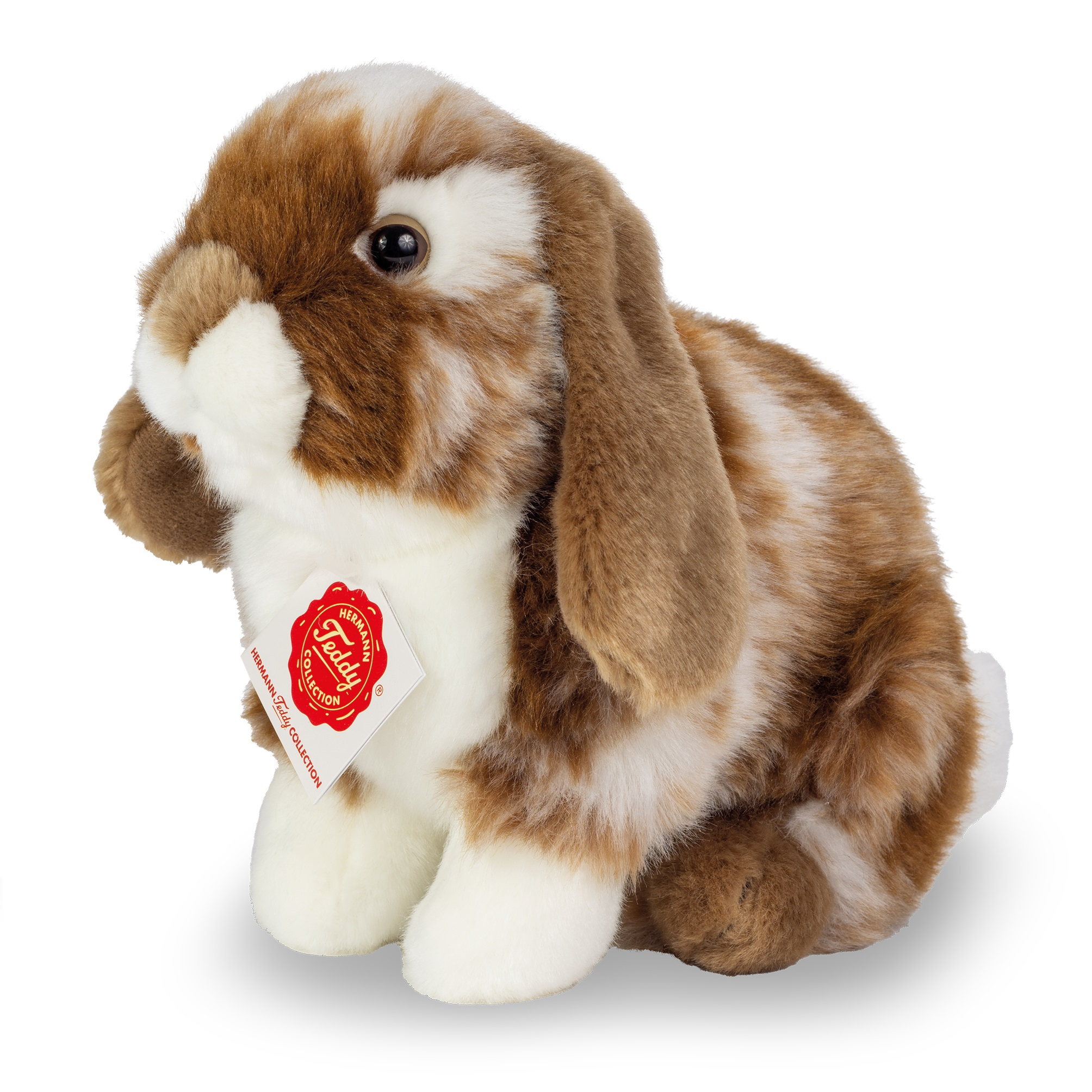 TEDDY HERMANN Hase 20 cm Plüschtier dunkelbraun/weiß gescheckt sitzend