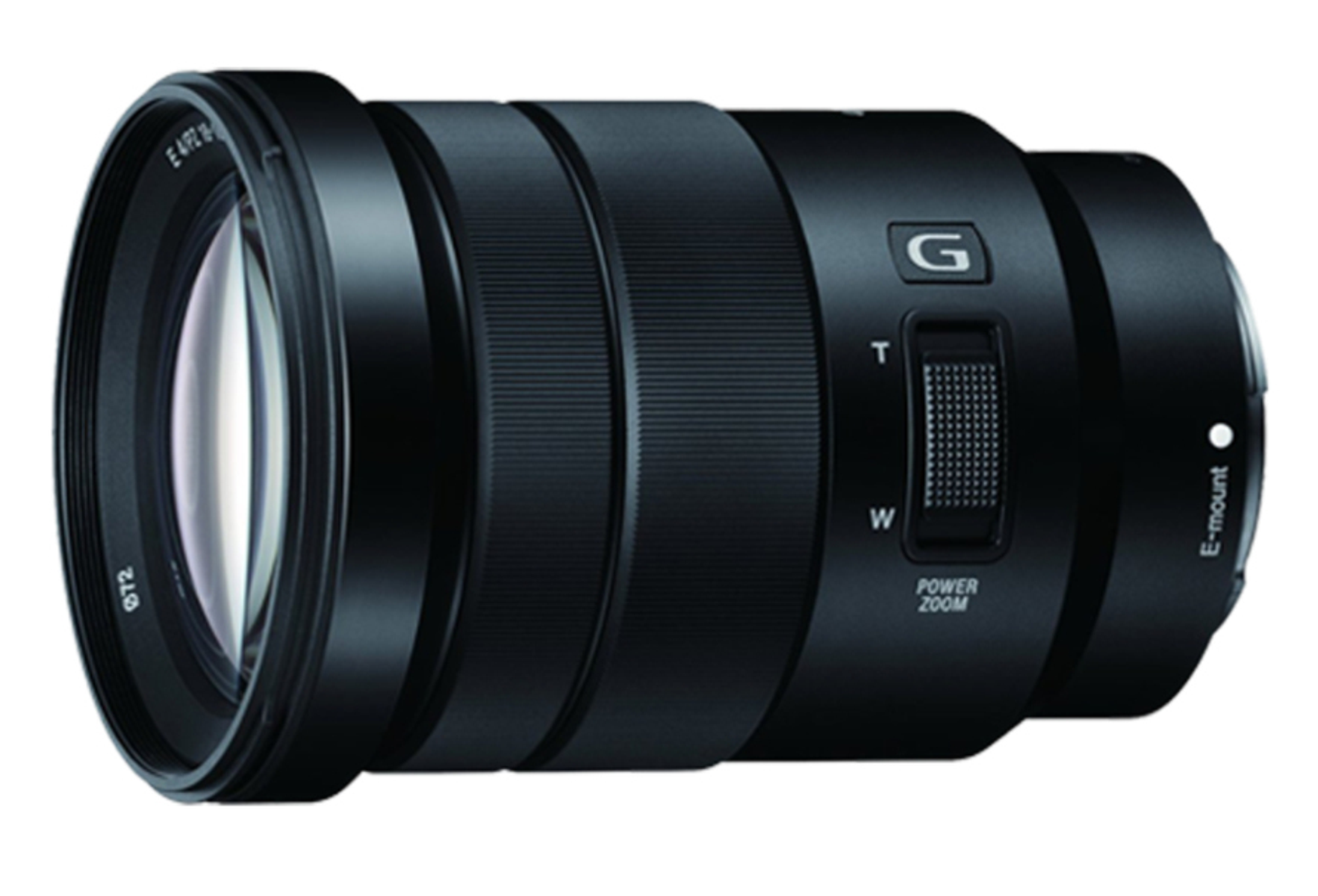 Obiettivo fotocamera nero con ghiera dello zoom e della messa a fuoco. 'G' argentato sul lato.