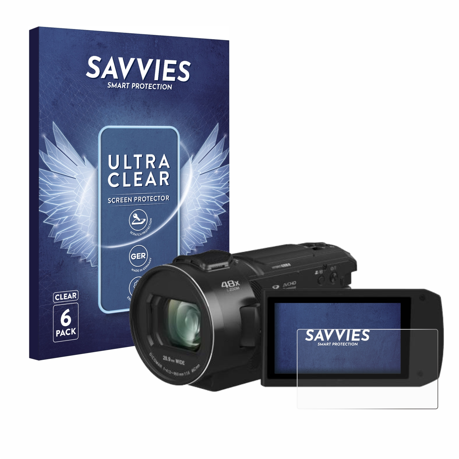SAVVIES 6x klare Schutzfolie(für Panasonic HC-V808)