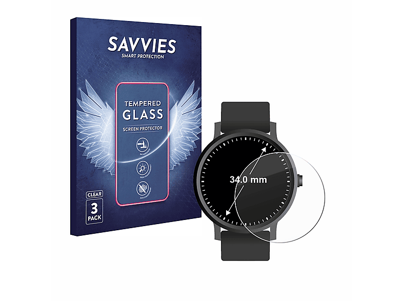 SAVVIES 3x 9H klares Schutzglas(für Universal Kreisrunde Displays (ø: 34 mm))