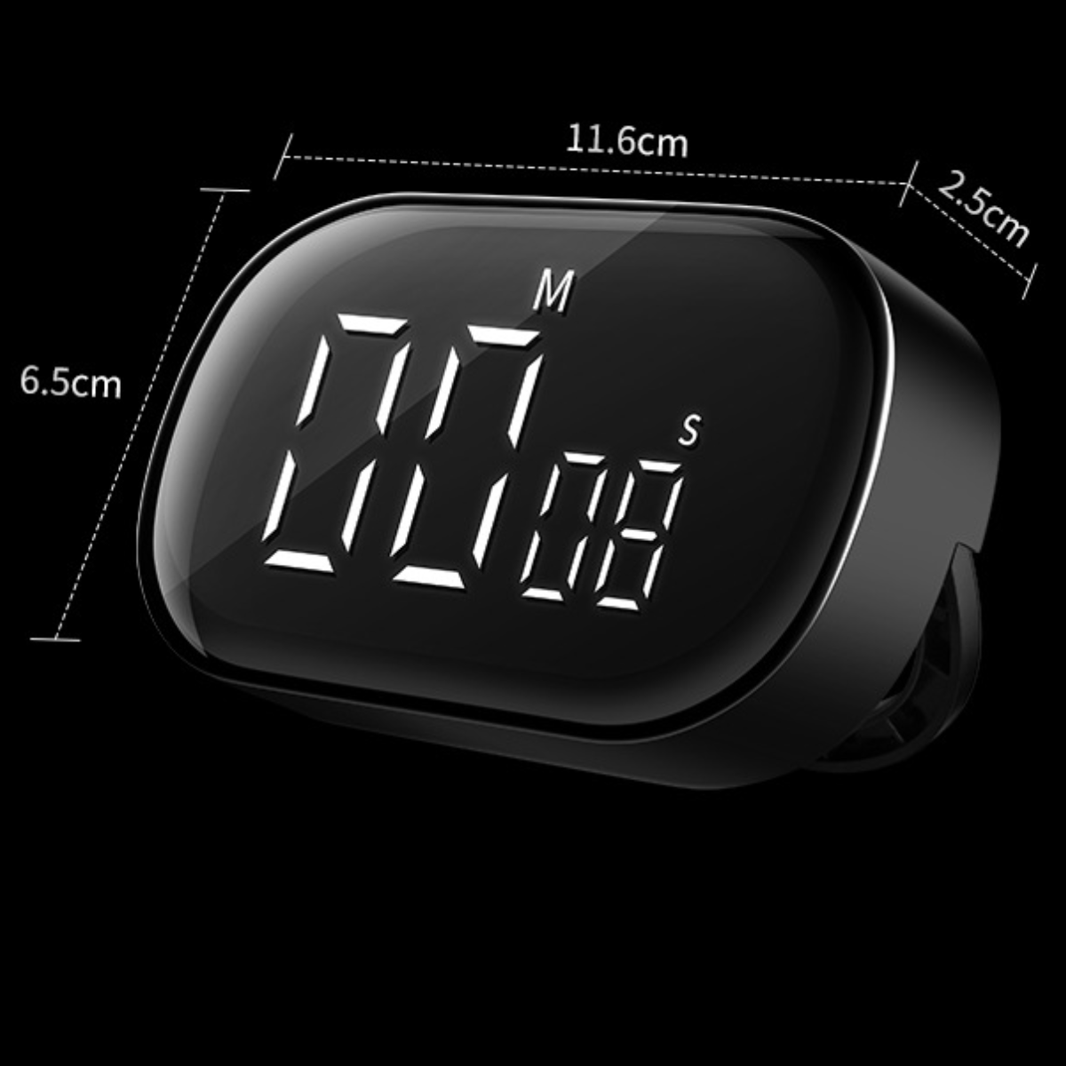 Ein digitaler Timer, der die Zeit anzeigt. Der Timer ist schwarz.