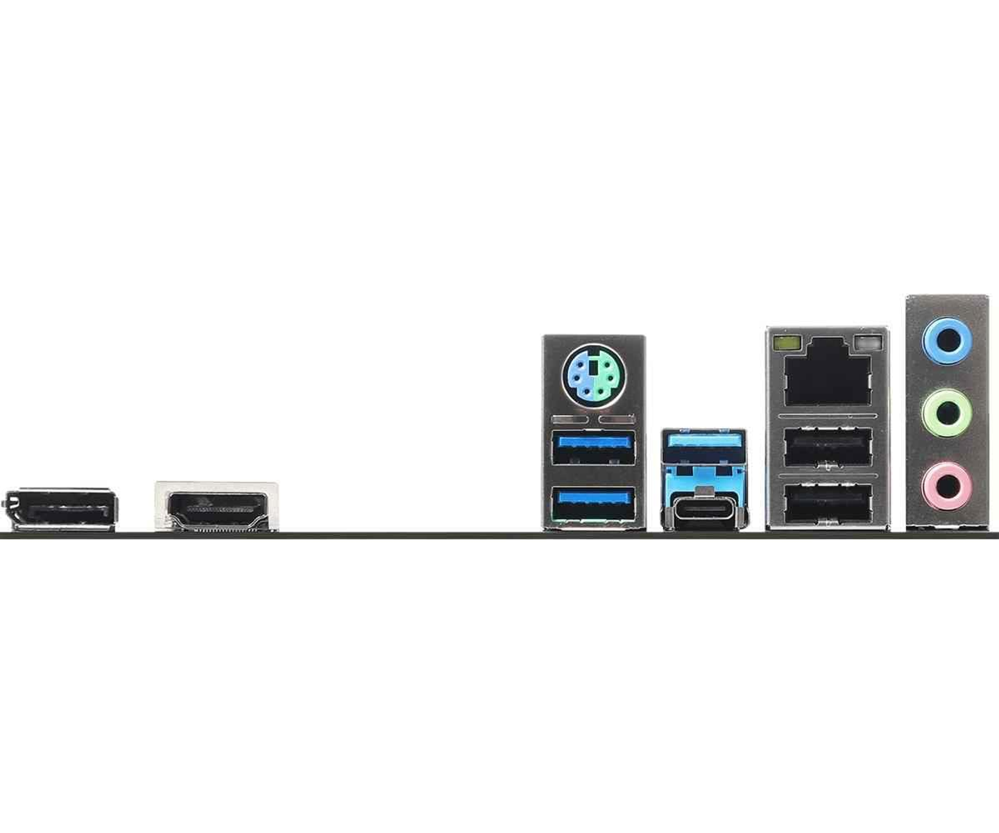Rückseite eines Computers mit mehreren Anschlüssen, darunter USB und Audio.