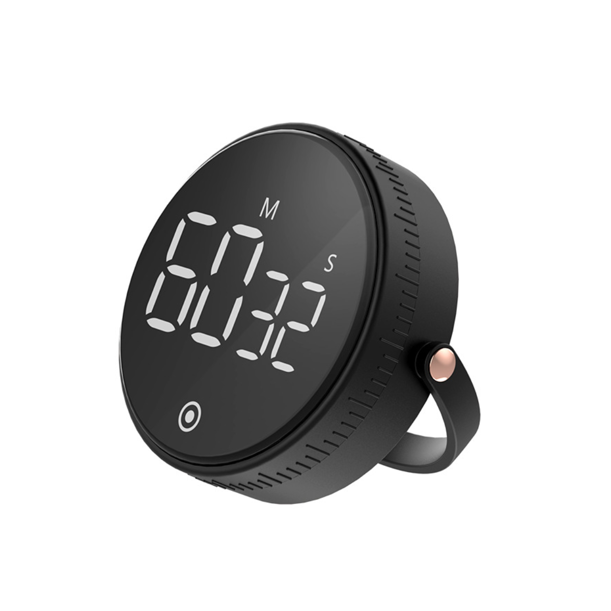 Schwarzer Küchentimer mit 60:32. Er hat eine Digitalanzeige und einen Ringständer.