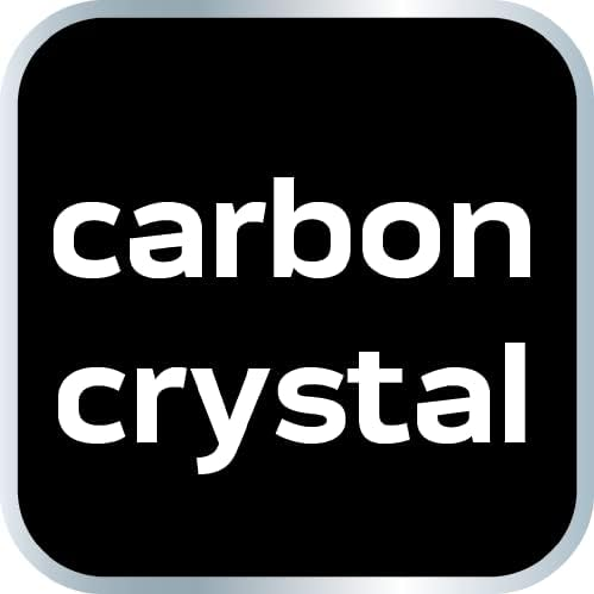 Un quadrato nero con le parole "carbon crystal" in bianco, su sfondo bianco.
