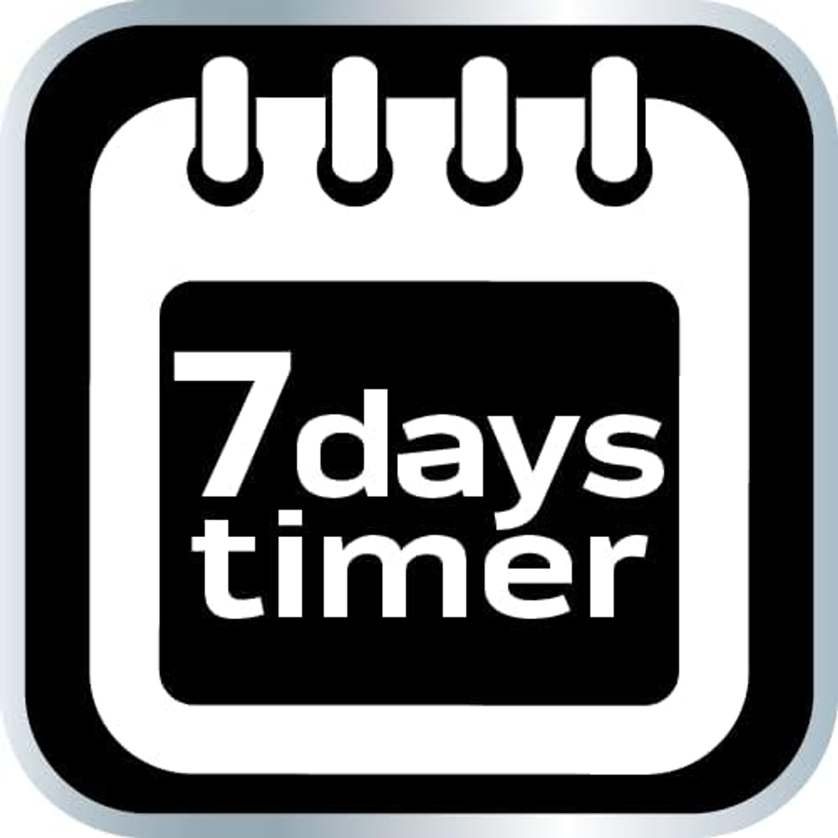 Un'icona di calendario in bianco e nero con il testo '7 days timer' all'interno.