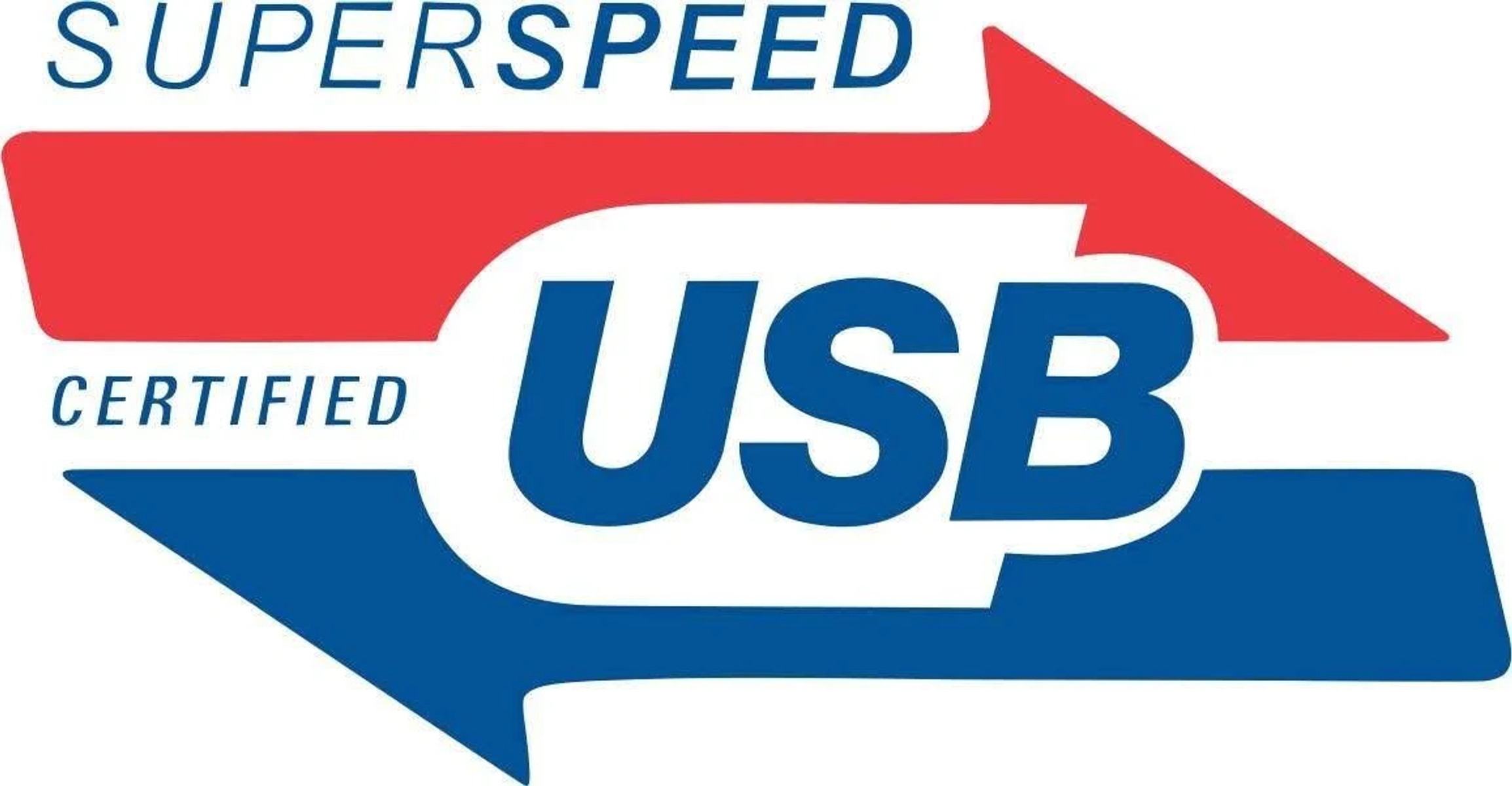 Logo z 'SUPERSPEED USB' i 'CERTIFIED' w czerwonych i niebieskich strzałkach.