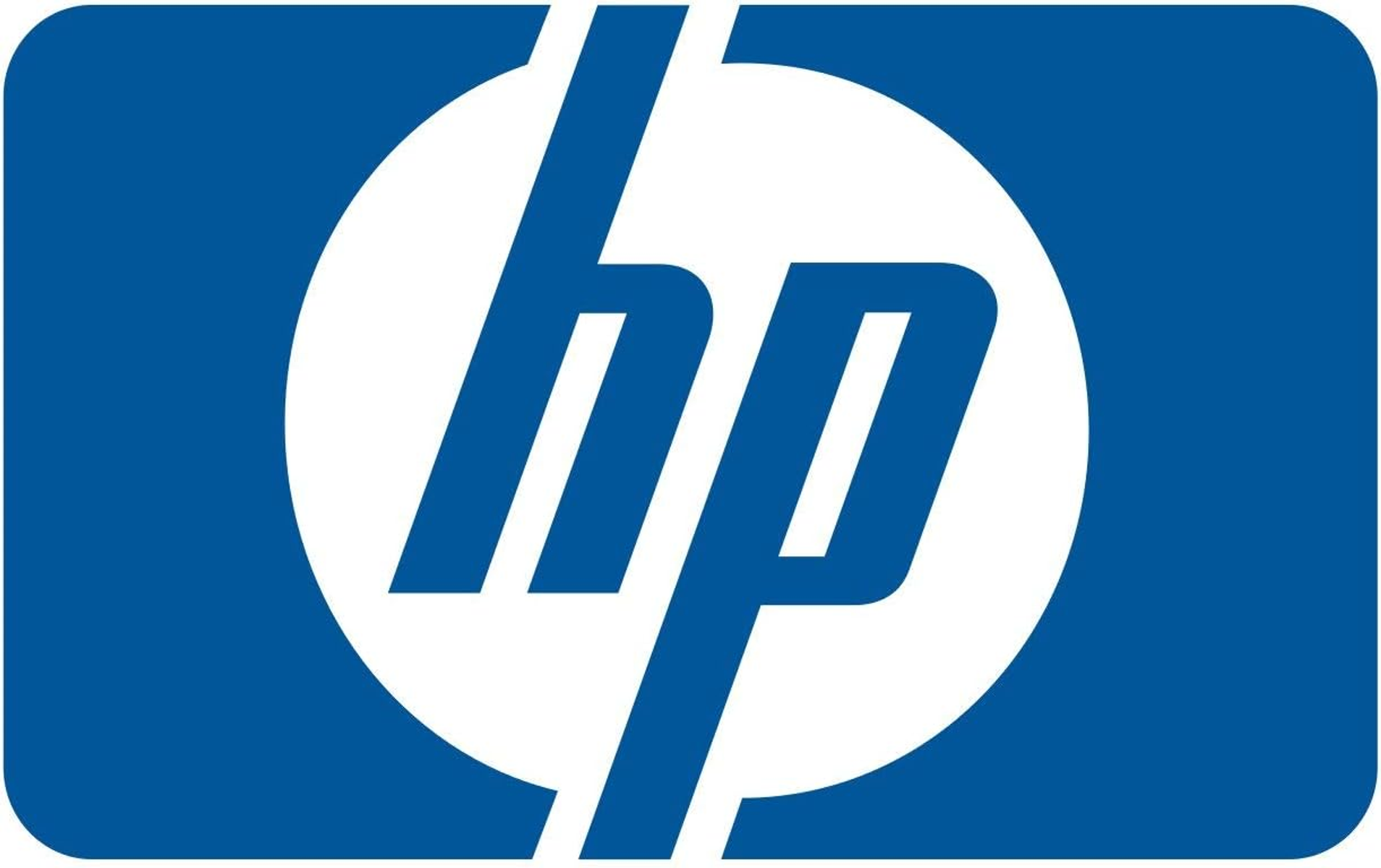 Logo HP sur fond bleu. Le logo est blanc, avec 'hp' dans un rectangle arrondi.