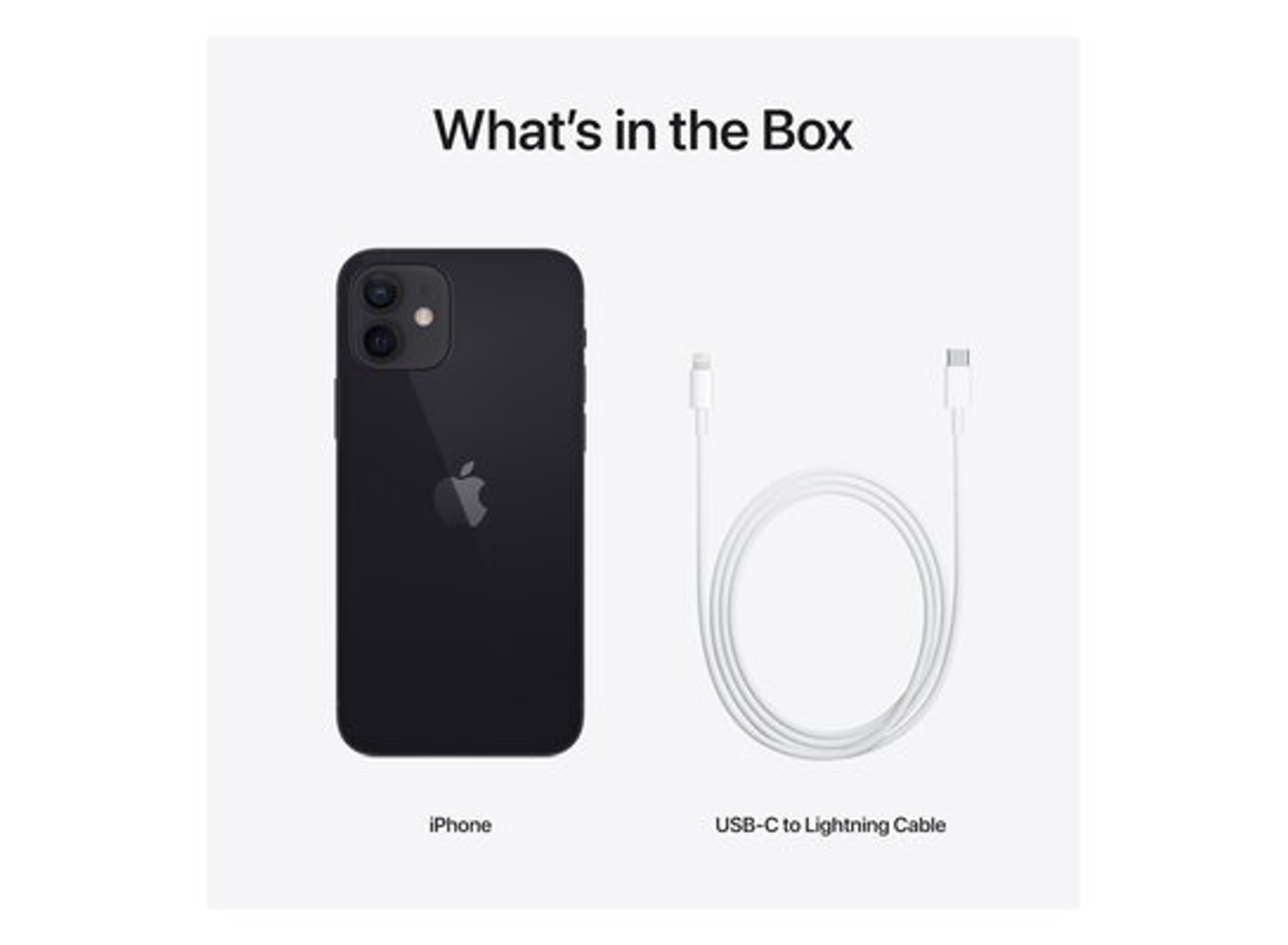 Czarny iPhone i biały kabel USB-C na białym tle. Telefon po lewej, kabel po prawej.
