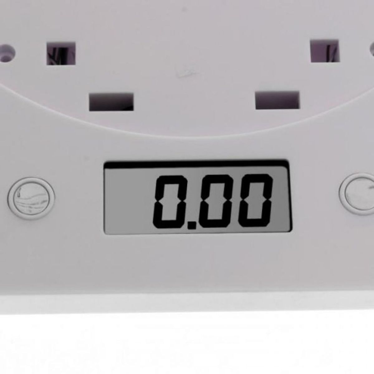Weiße elektronische Waage mit Anzeige 0,00.