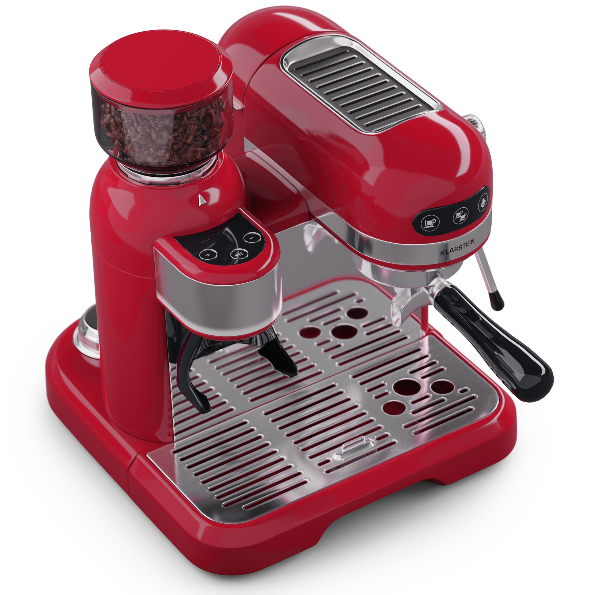 Machine à Café Klarstein Bella Café - 19 Bars - Broyeur Intégré 200g - Mousseur à Lait - Design Rétro Crème