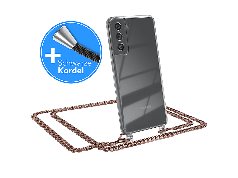 EAZY CASE extra Rose S21 Metall + Umhängetasche, 5G, Samsung, Galaxy Handykette Schwarz, Kordel FE