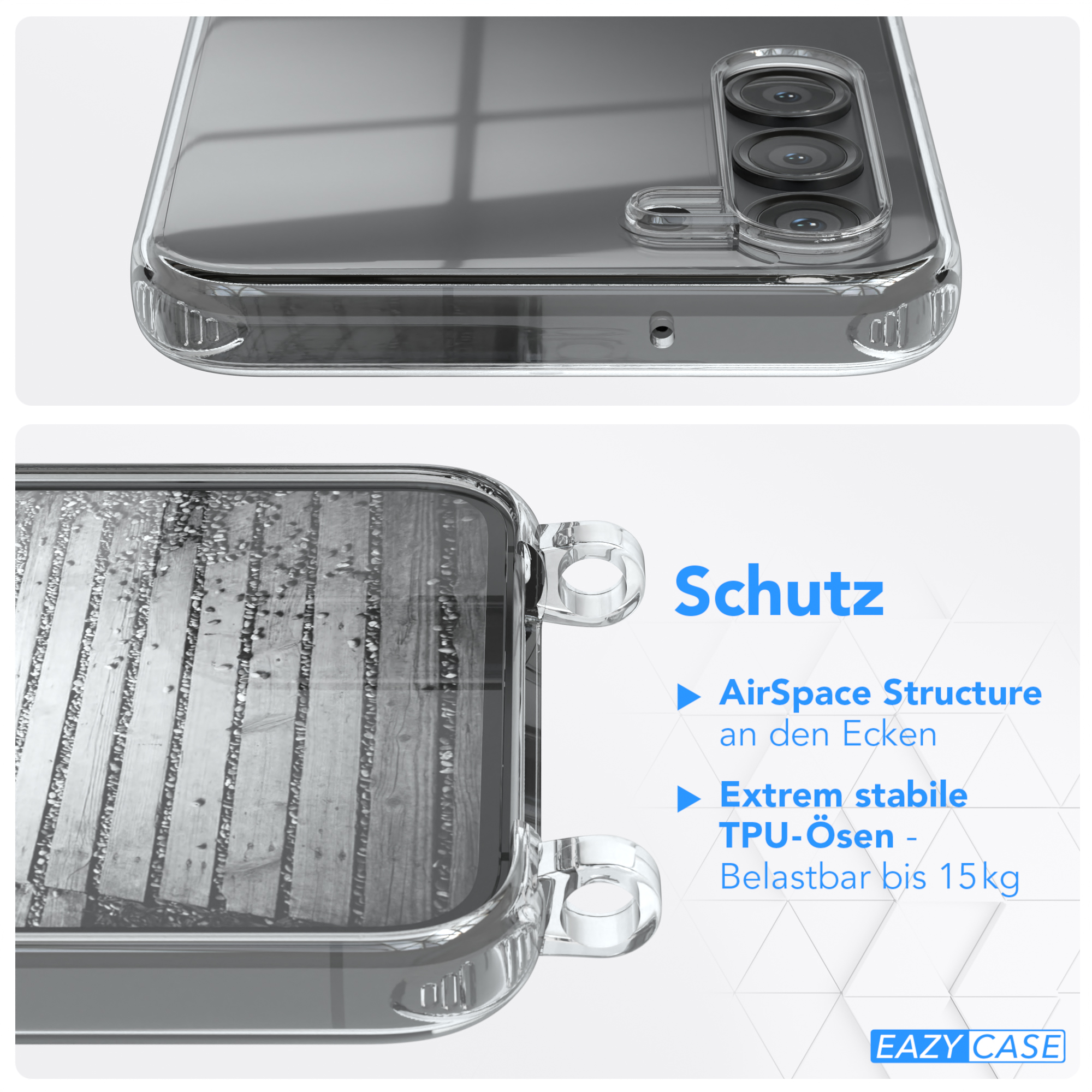 EAZY CASE Handykette Metall + Umhängetasche, Grau Plus, Galaxy Kordel extra S23 Schwarz, Anthrazit Samsung