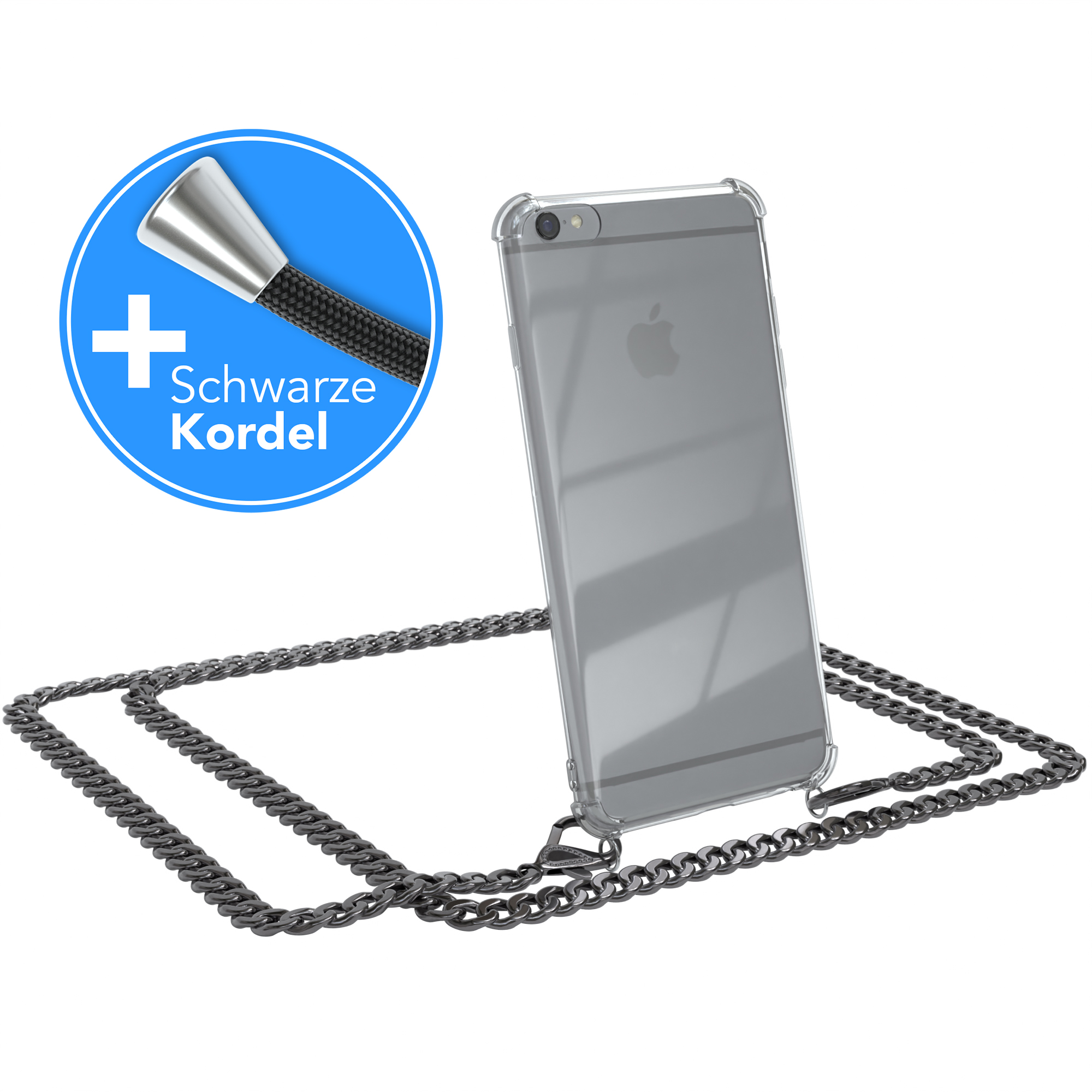 CASE extra 6S, Umhängetasche, / Kordel Grau Anthrazit Apple, EAZY iPhone Schwarz, Metall Handykette + 6