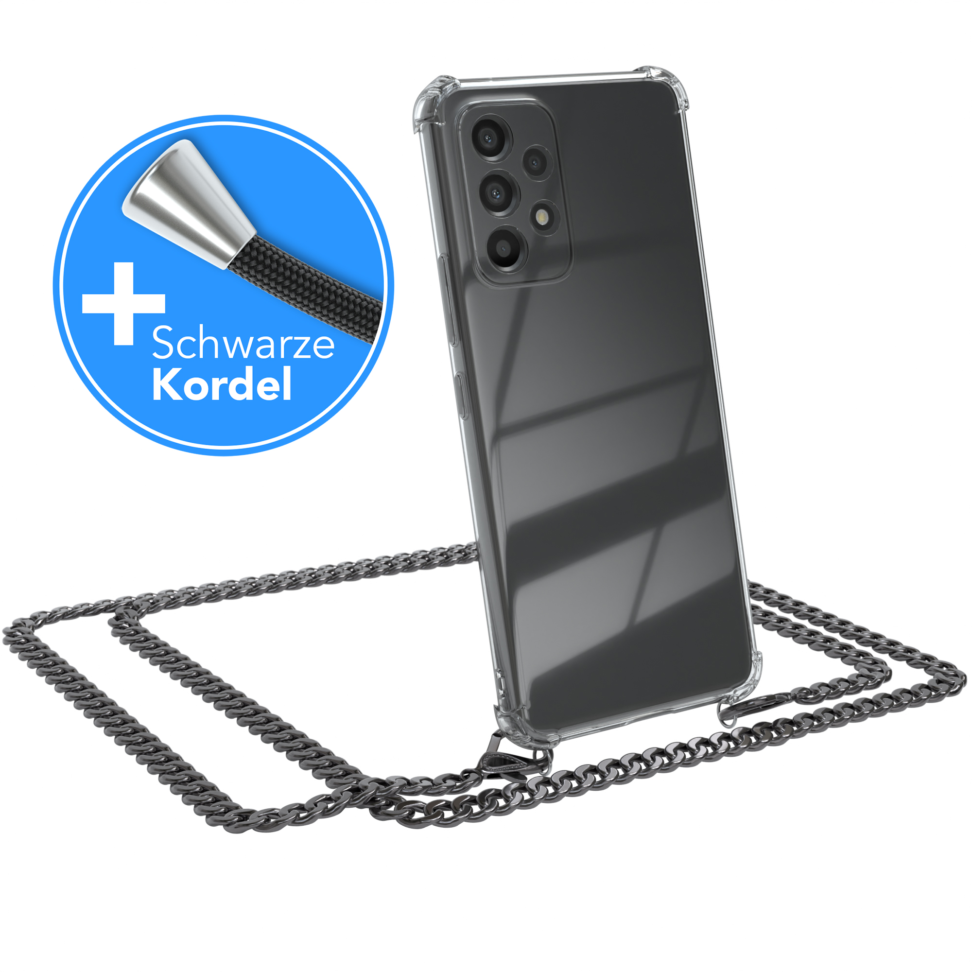 EAZY CASE Handykette Metall extra Kordel A53 Anthrazit Grau 5G, Galaxy Umhängetasche, Samsung, + Schwarz