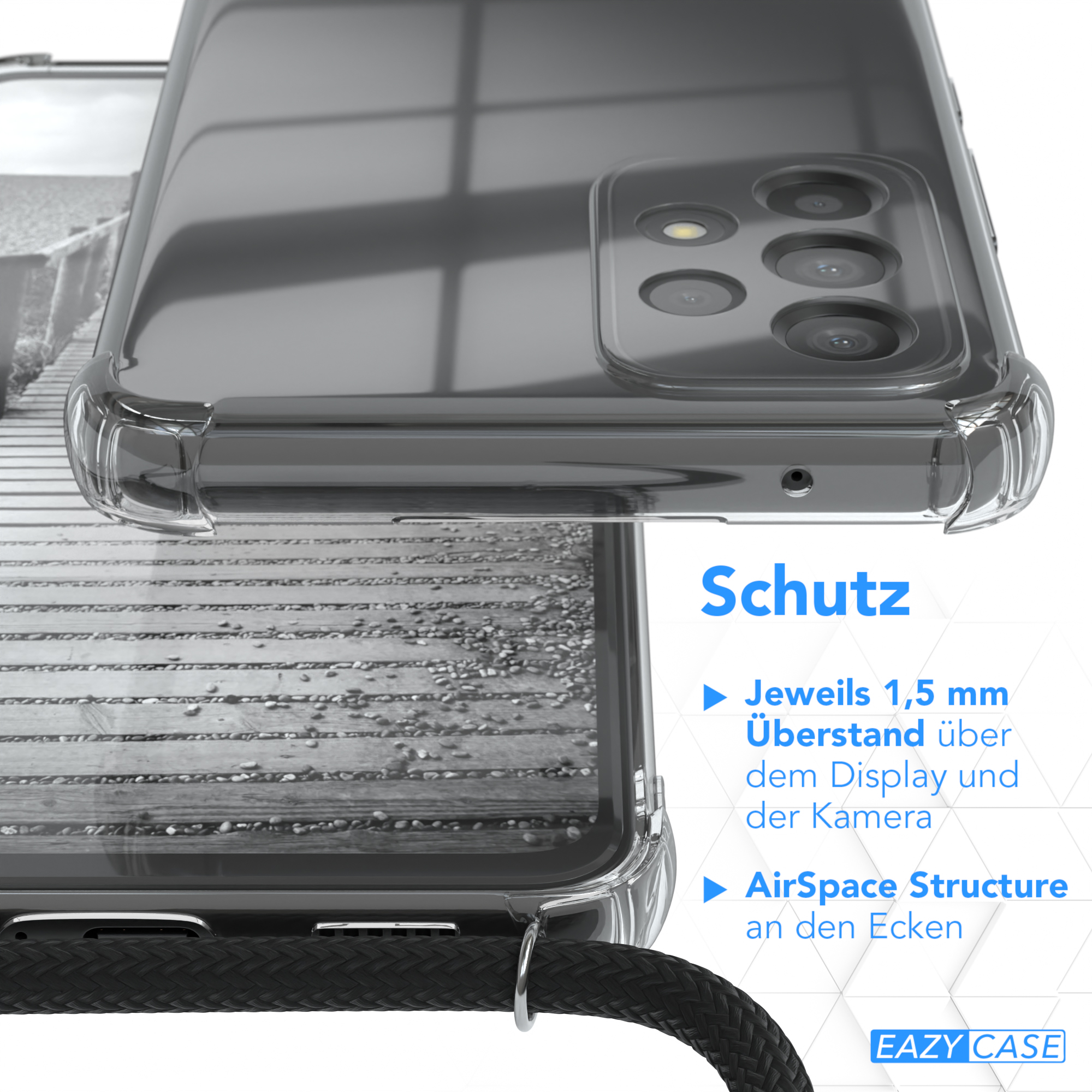 EAZY CASE Handykette Metall extra Kordel A53 Anthrazit Grau 5G, Galaxy Umhängetasche, Samsung, + Schwarz