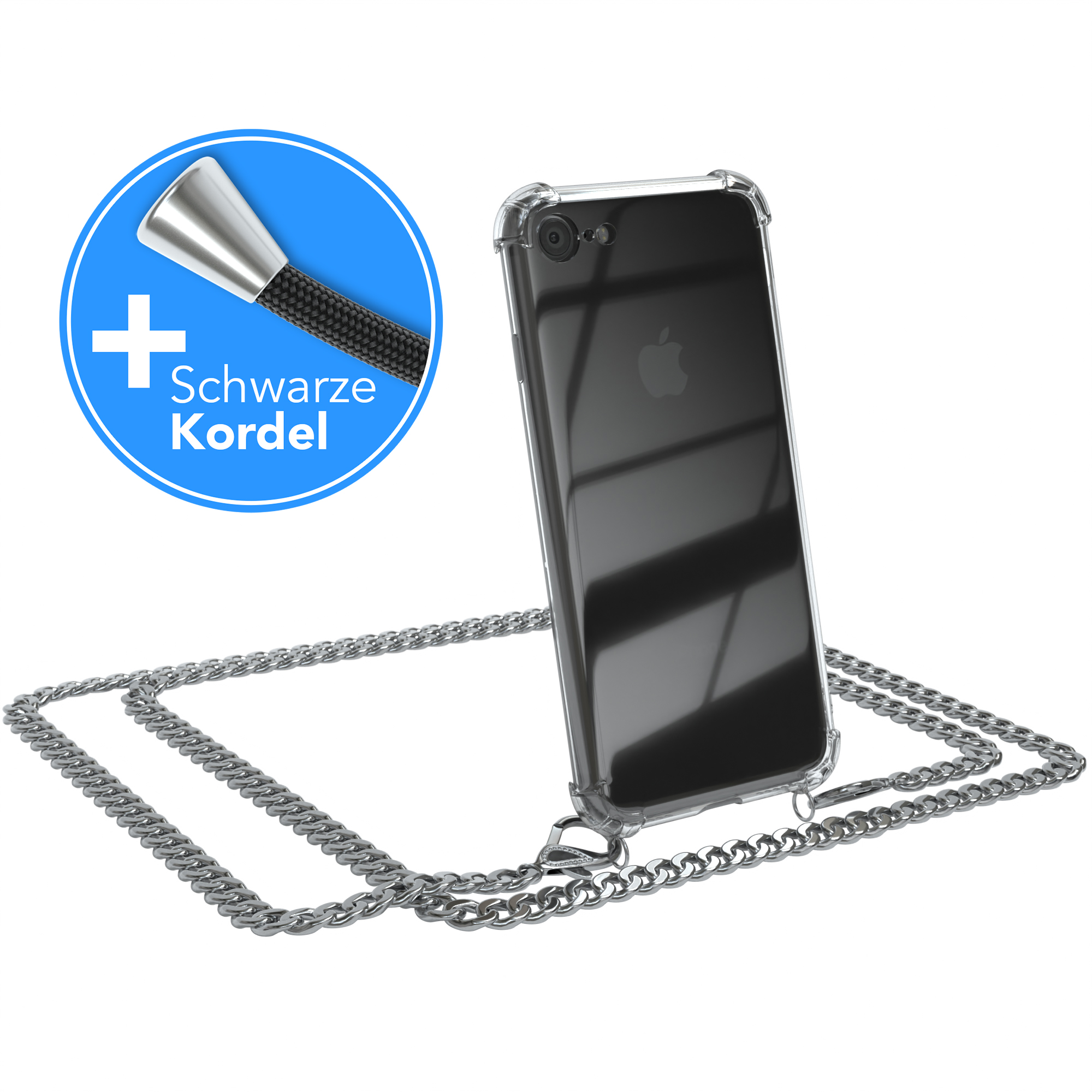 EAZY CASE Handykette iPhone Kordel 2022 7 Apple, Umhängetasche, iPhone + 8, / Silber SE / Metall 2020, extra Schwarz, SE
