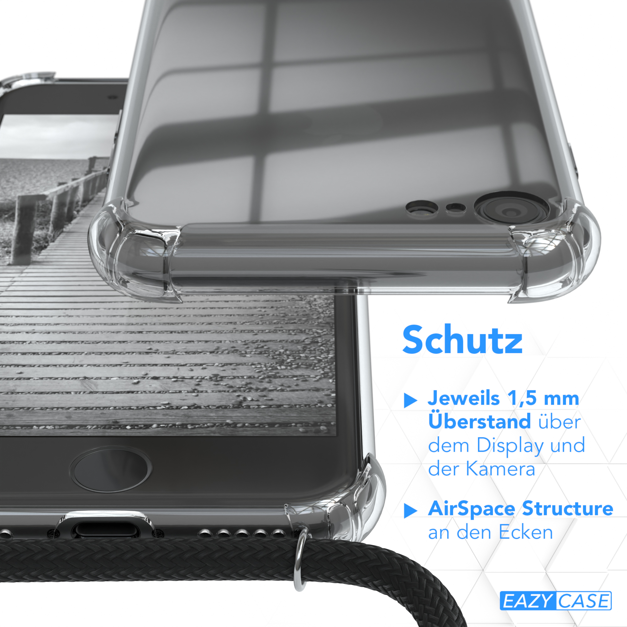 EAZY CASE Handykette Metall + 2020, extra 8, Rose Apple, SE / Kordel 2022 7 iPhone / iPhone SE Umhängetasche, Schwarz