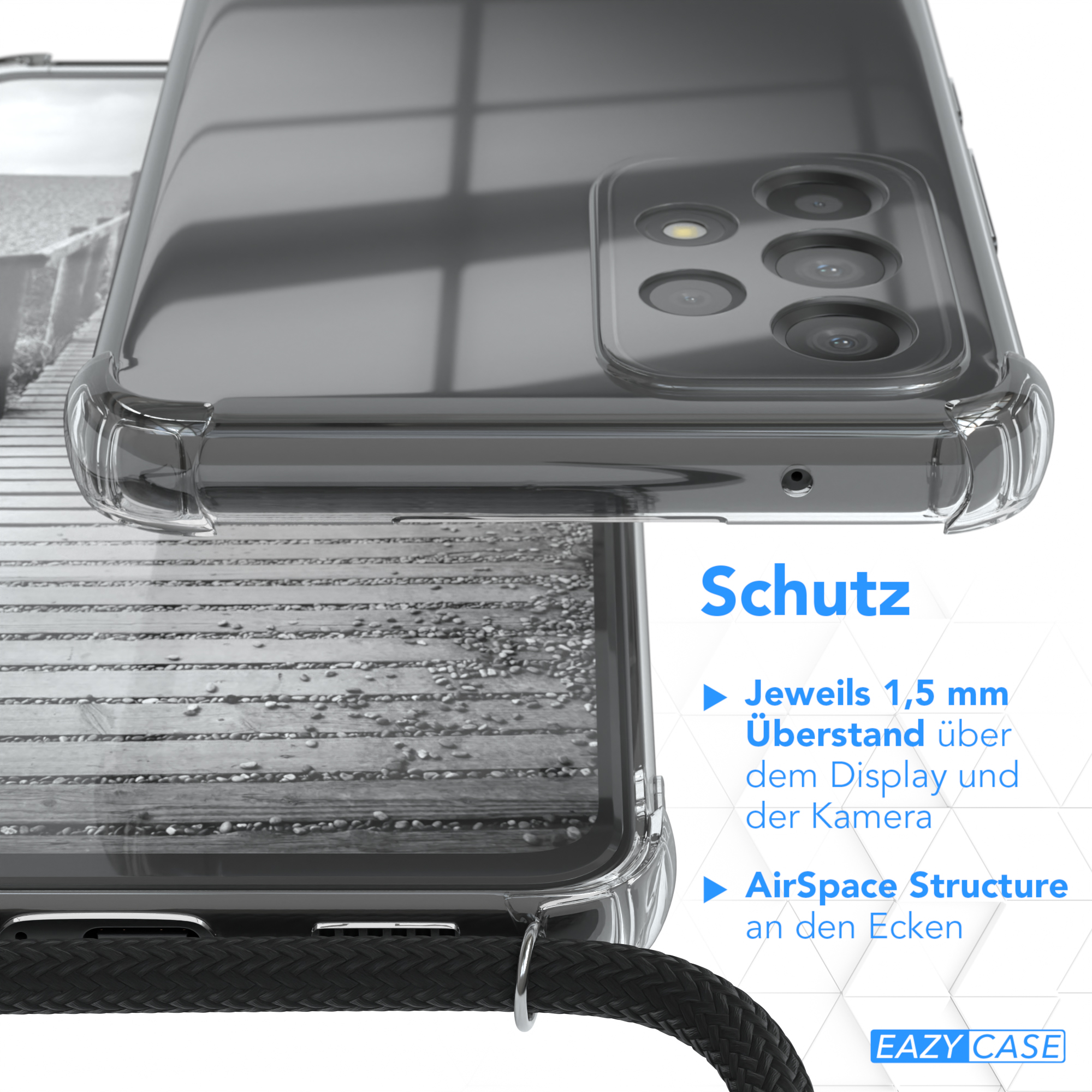 EAZY CASE Rose Samsung, Schwarz, Handykette extra + Kordel Umhängetasche, Galaxy A53 5G, Metall