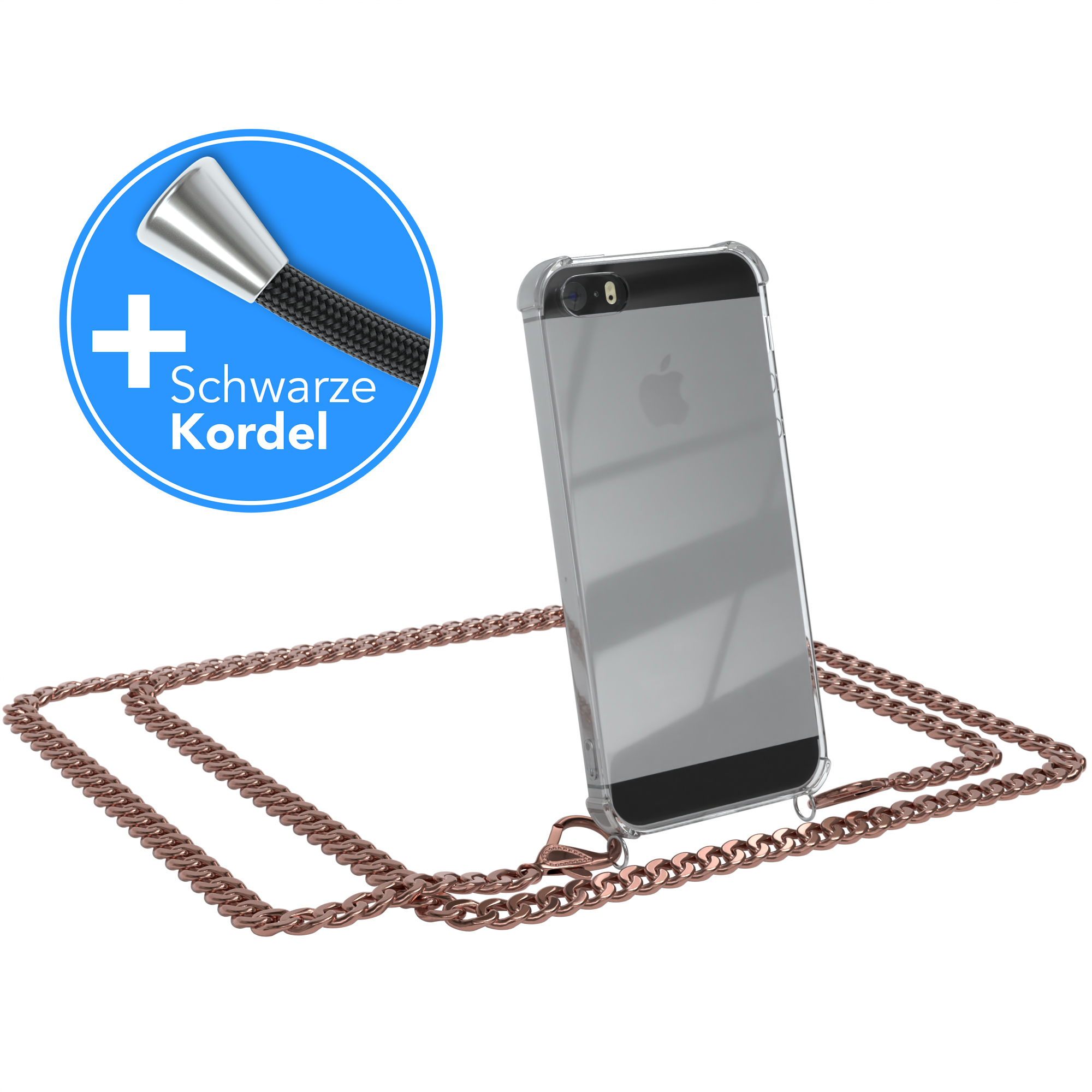 CASE iPhone Rose Handykette extra Metall Kordel + / EAZY SE 2016, Apple, Schwarz, iPhone 5 5S, Umhängetasche,