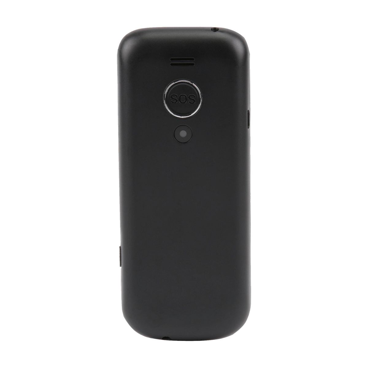 Czarny telefon Olympia z przyciskiem SOS z tyłu.