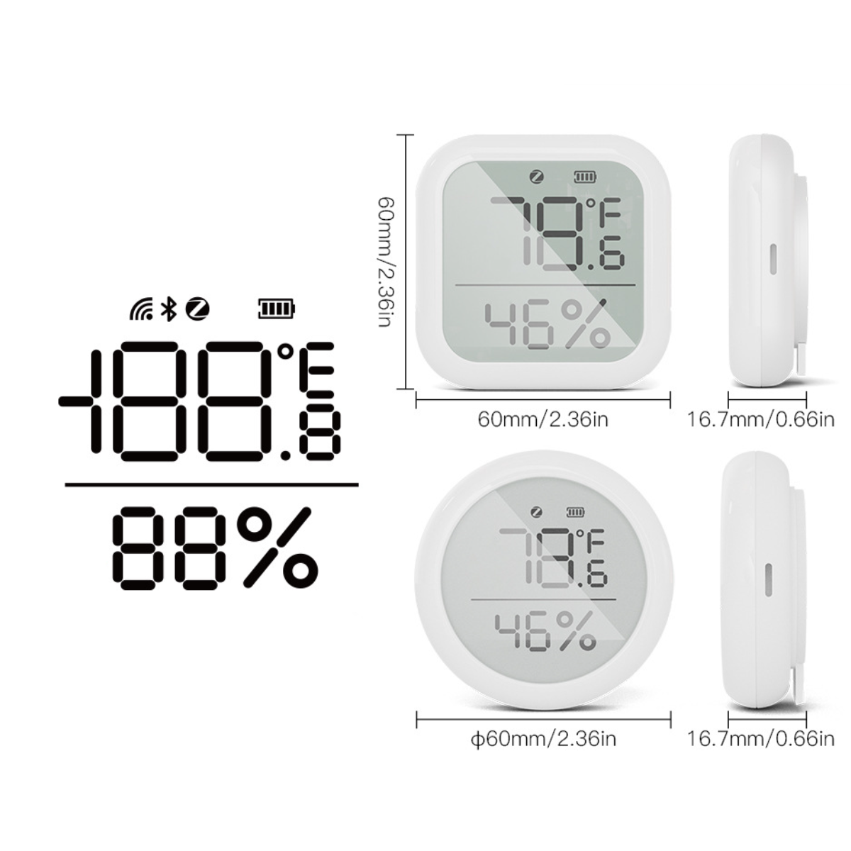 UWOT Temperatur- Temperatursensor LCD-Digitalanzeige, App-Fernbedienung, Weiß Smart und Feuchtigkeitssensor weiß: Home